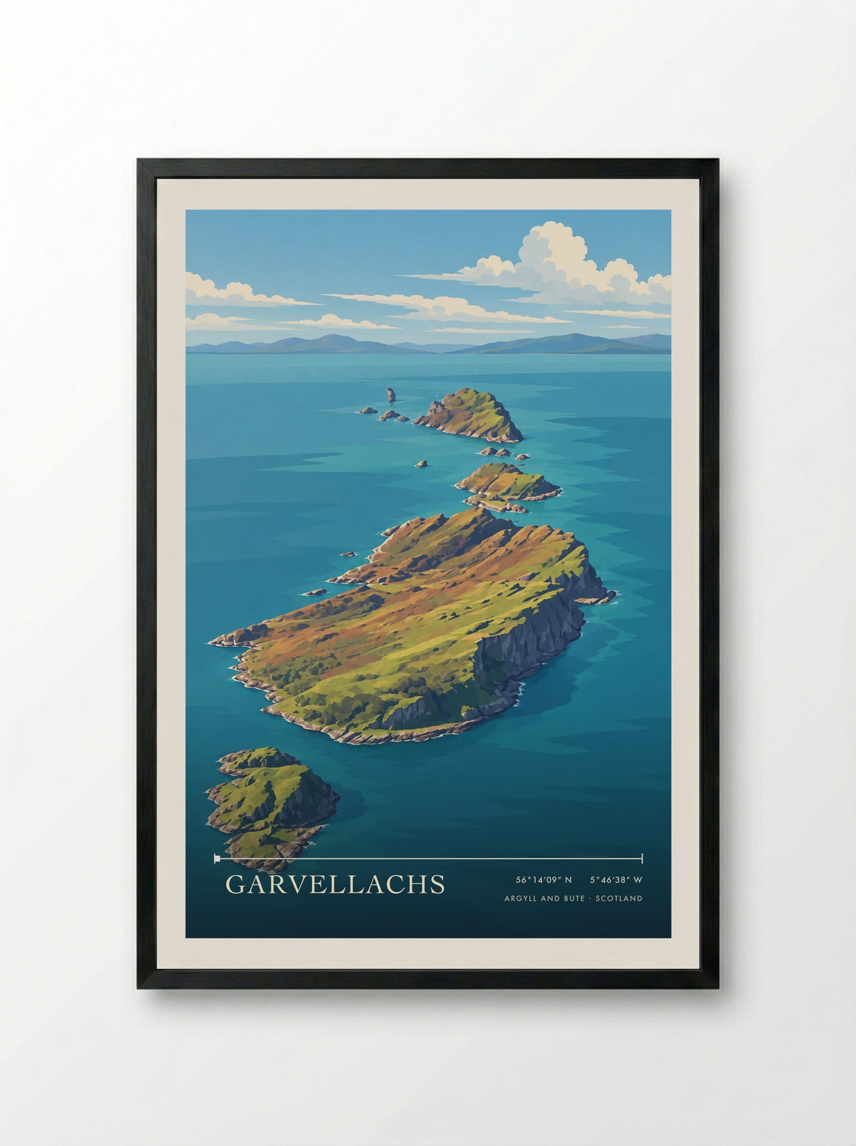 Garvellachs, Argyll and Bute | Travel Poster - Framed Print Black