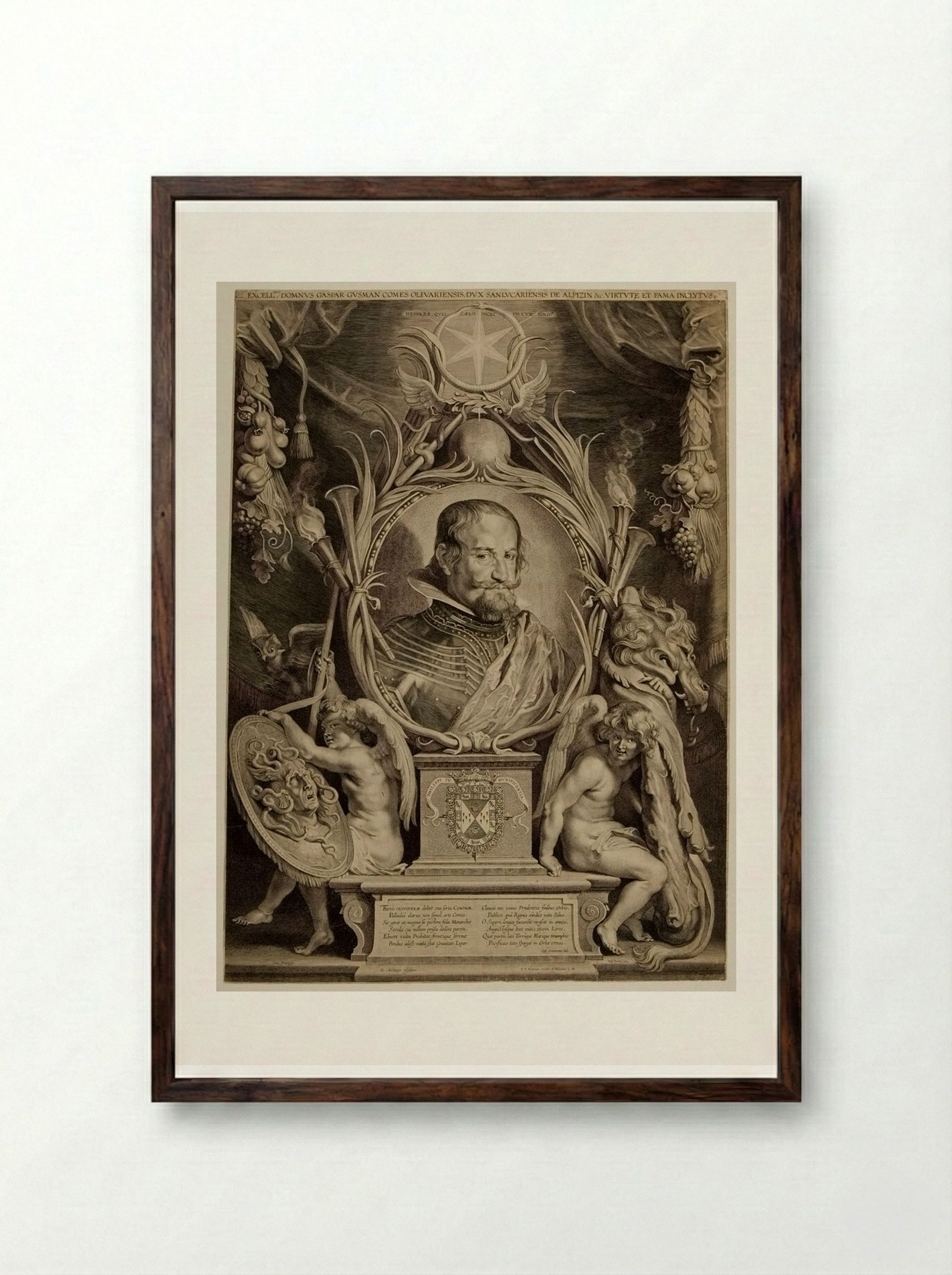 Gaspar de Guzmán, Count of Olivarez - Paulus Pontius - Framed Print Dark Wood