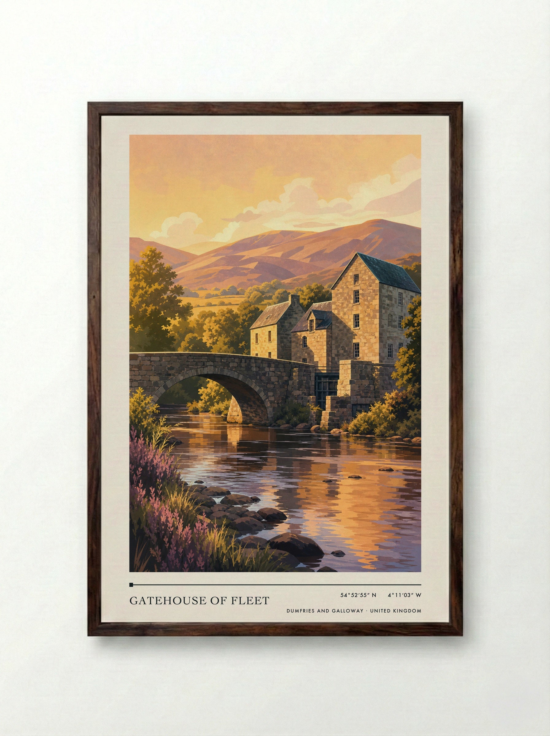 Gatehouse of Fleet Dumfries and Galloway United Kingdom Travel Poster - Framed Print Dark Wood