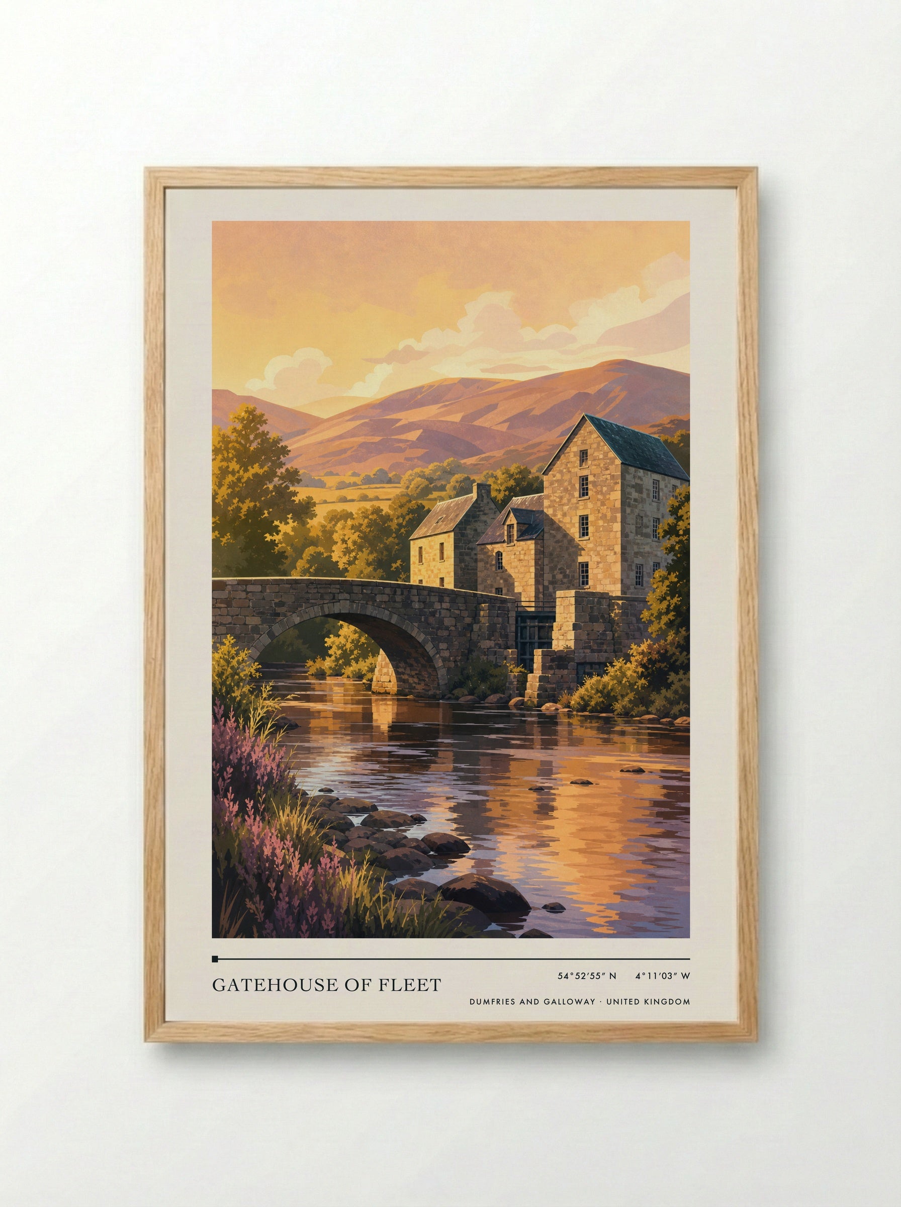 Gatehouse of Fleet Dumfries and Galloway United Kingdom Travel Poster - Framed Print Wood
