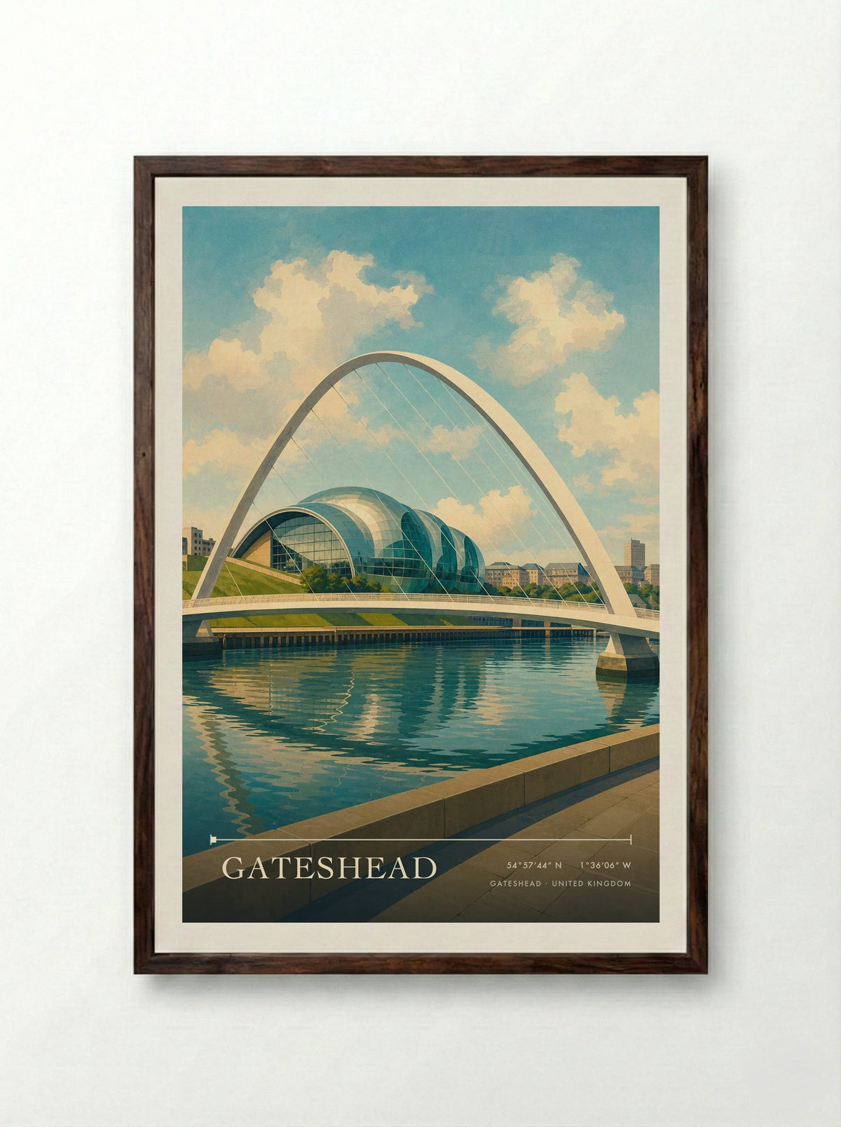 Gateshead United Kingdom Travel Poster - Framed Print Dark Wood