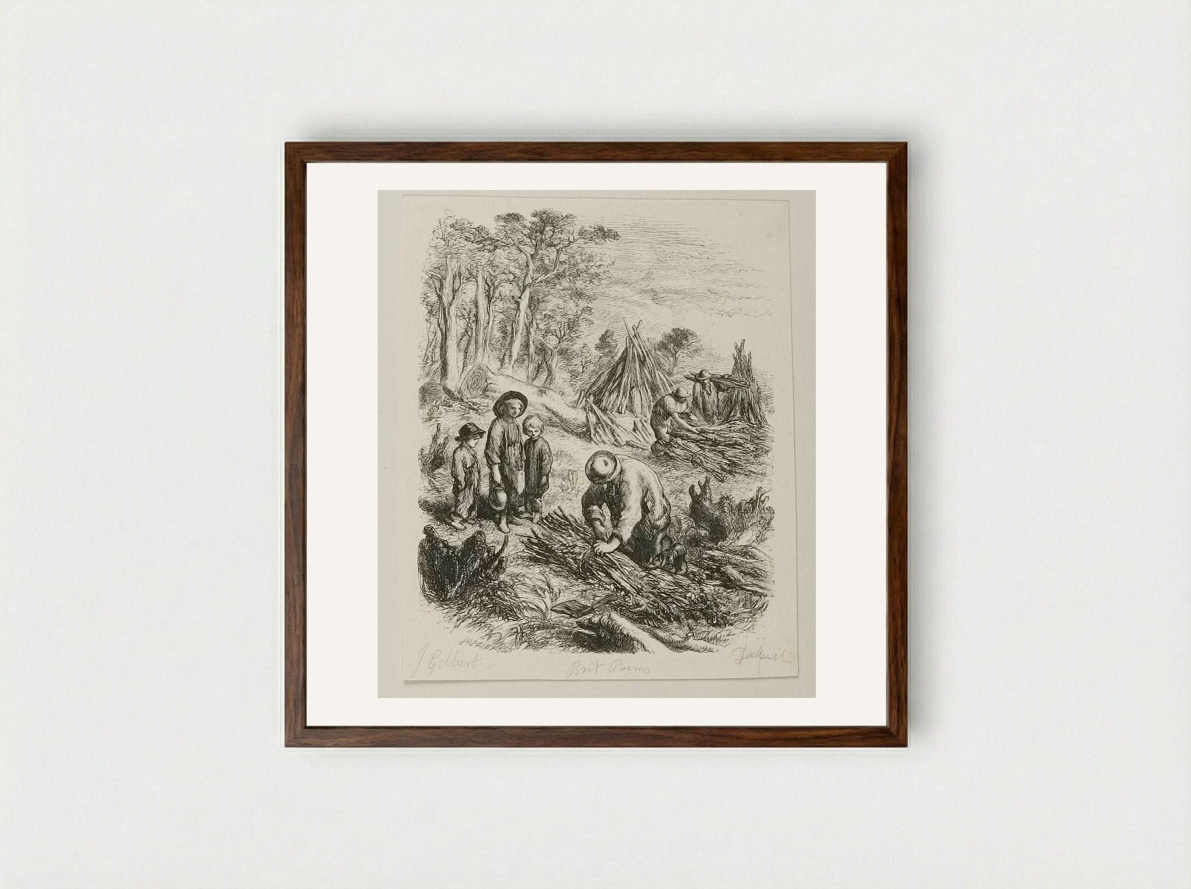 Gathering Fagots - Edward Dalziel - Framed Print Dark Wood
