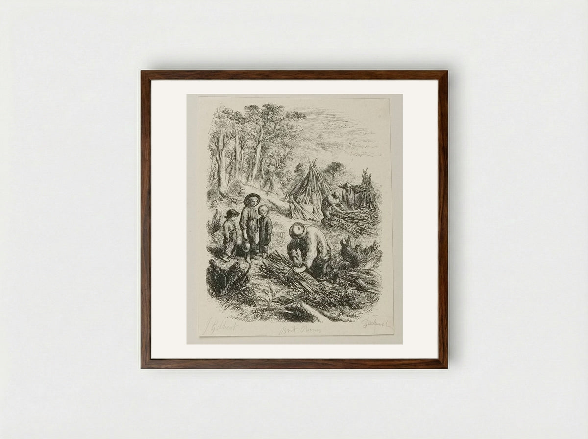 Gathering Fagots - Edward Dalziel - Framed Print Dark Wood