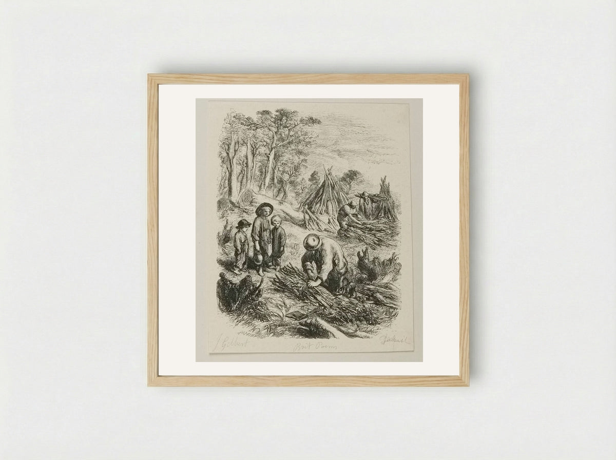 Gathering Fagots - Edward Dalziel - Framed Print Wood