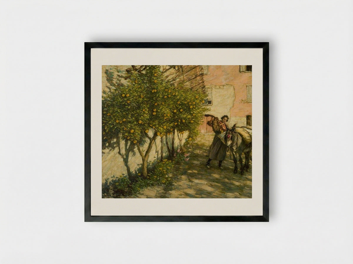 Gathering Oranges - Henry Herbert La Thangue - Framed Print Black