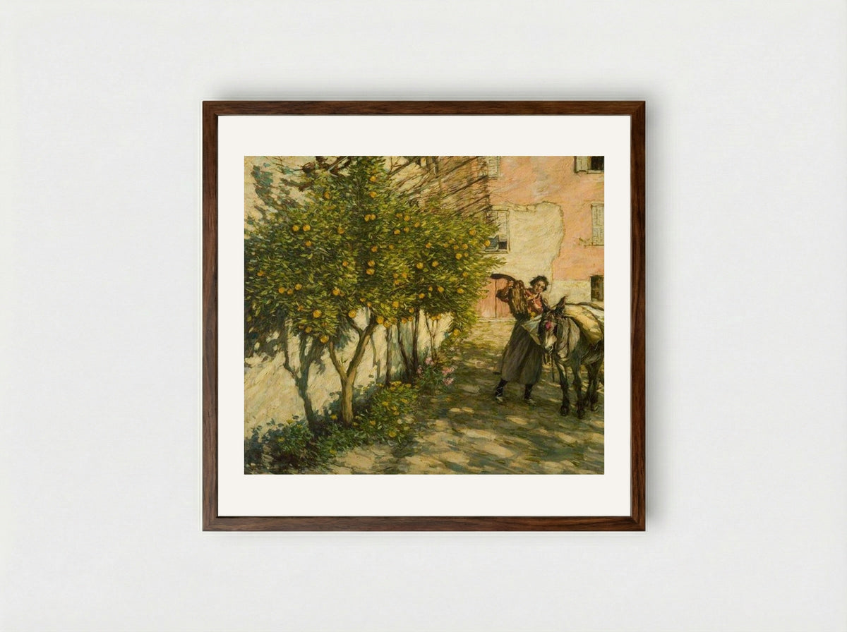 Gathering Oranges - Henry Herbert La Thangue - Framed Print Dark Wood
