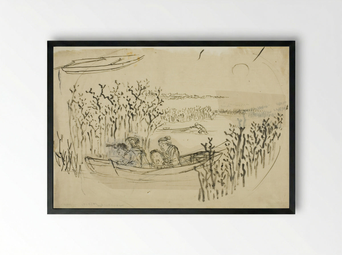 Gathering Seaweed at Omori - Utagawa Kuniyoshi - Framed Print Black