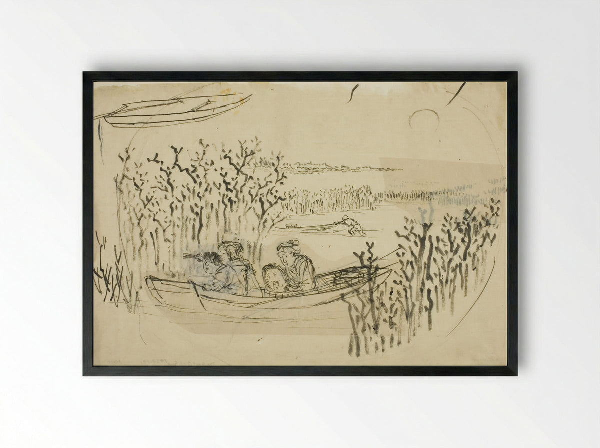 Gathering Seaweed at Omori - Utagawa Kuniyoshi - Framed Print Black