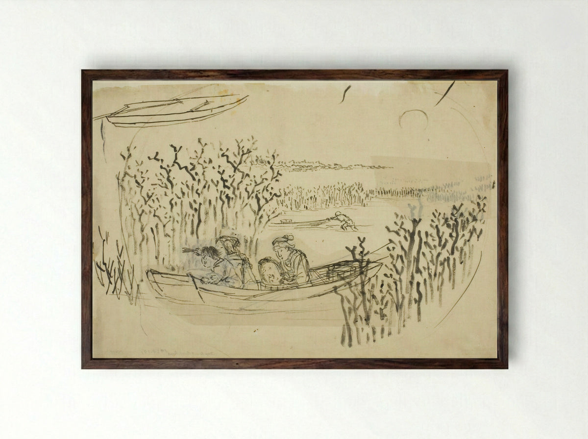 Gathering Seaweed at Omori - Utagawa Kuniyoshi - Framed Print Dark Wood