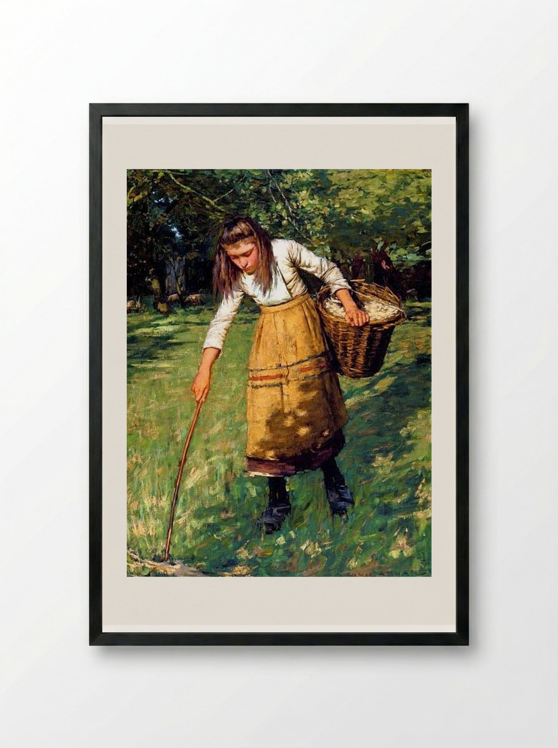 Gathering Wool - Henry Herbert La Thangue - Framed Print Black