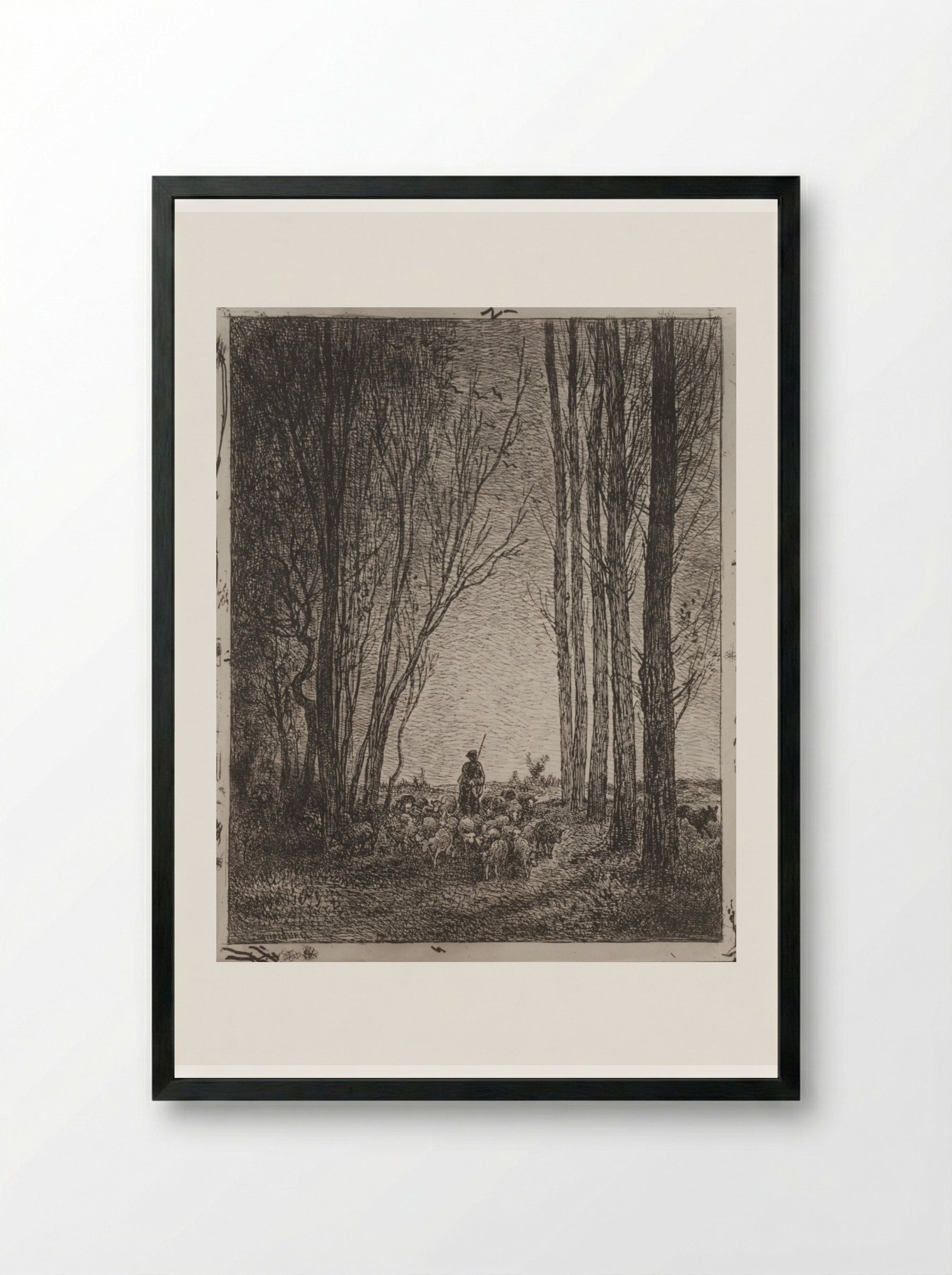 Gathering in the Flock - Charles François Daubigny - Framed Print Black