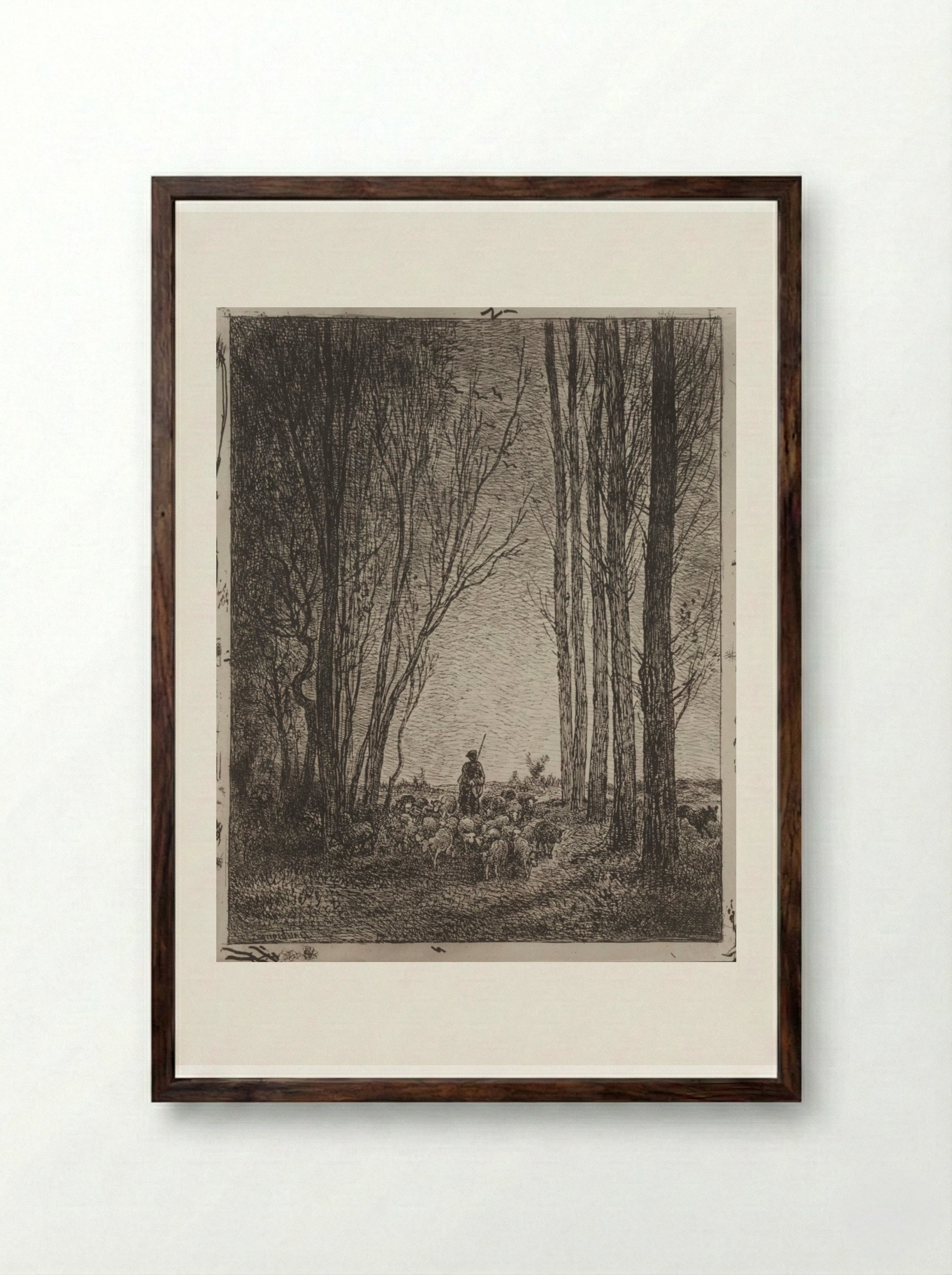 Gathering in the Flock - Charles François Daubigny - Framed Print Dark Wood