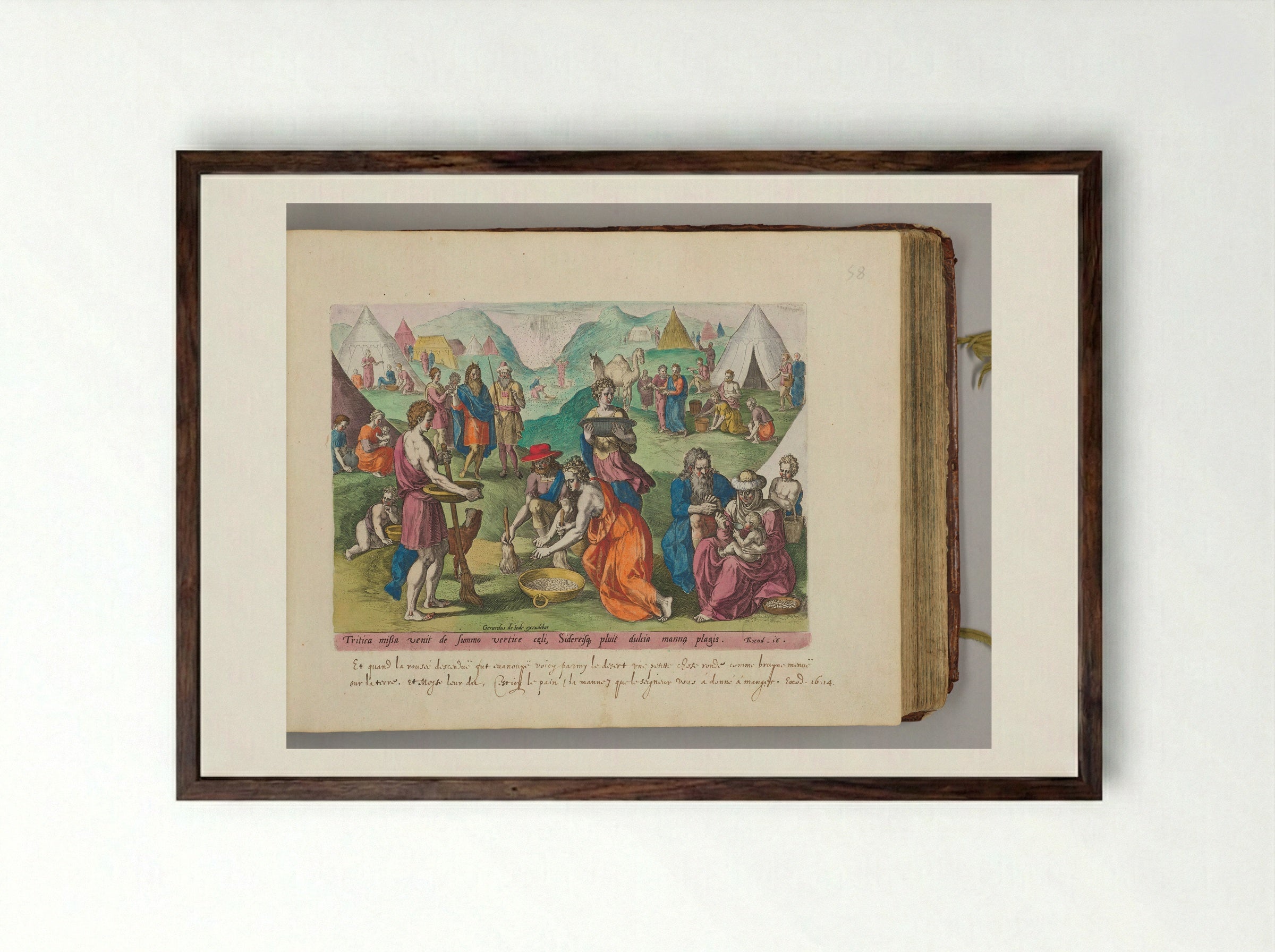 Gathering of the Manna - Johann Sadeler I - Framed Print Dark Wood