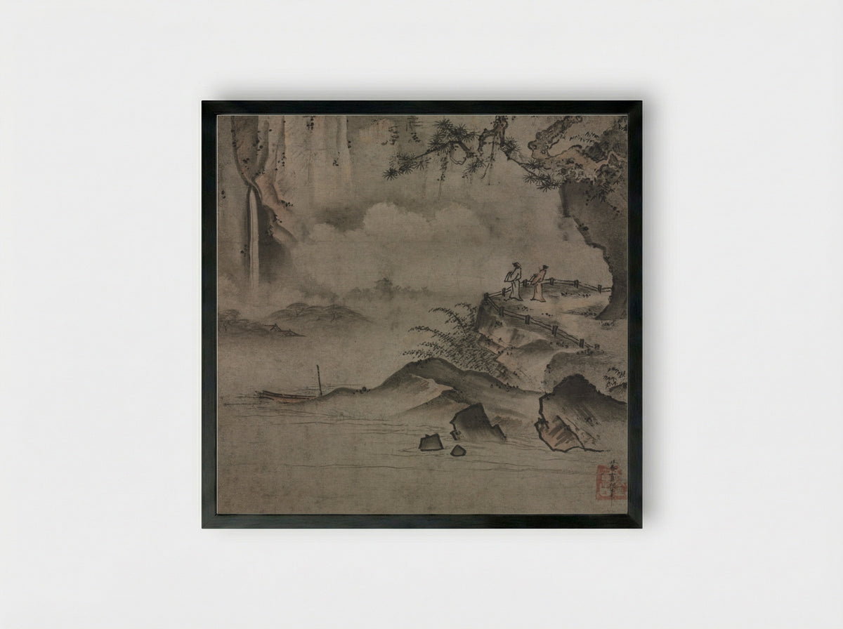 Gazing at a Waterfall - Sōami - Framed Print Black
