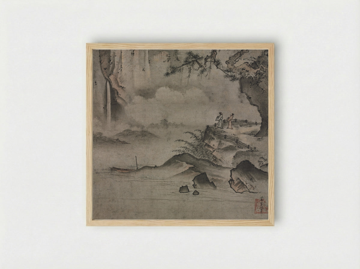 Gazing at a Waterfall - Sōami - Framed Print Wood