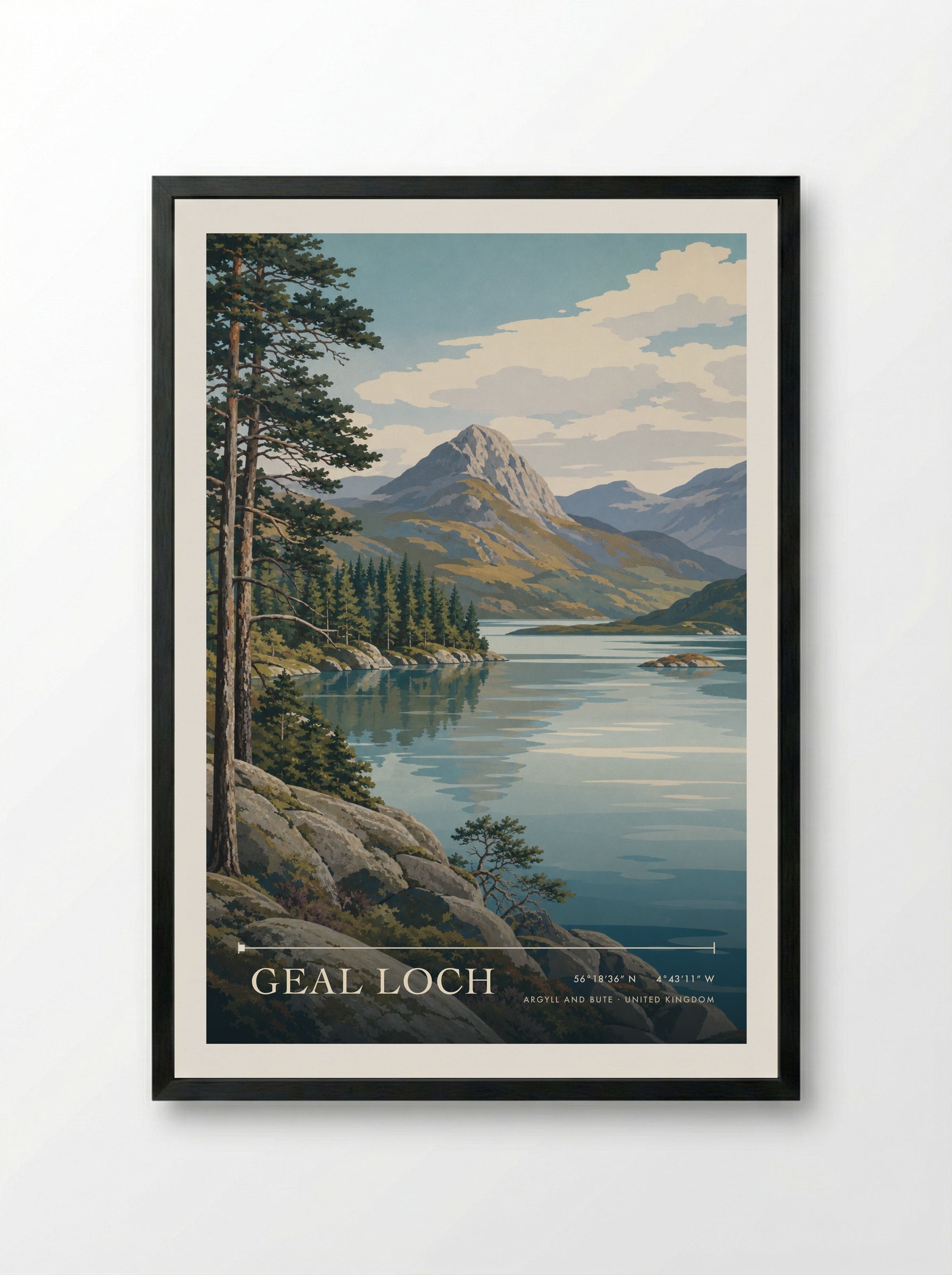 Geal Loch Argyll and Bute United Kingdom Travel Poster - Framed Print Black
