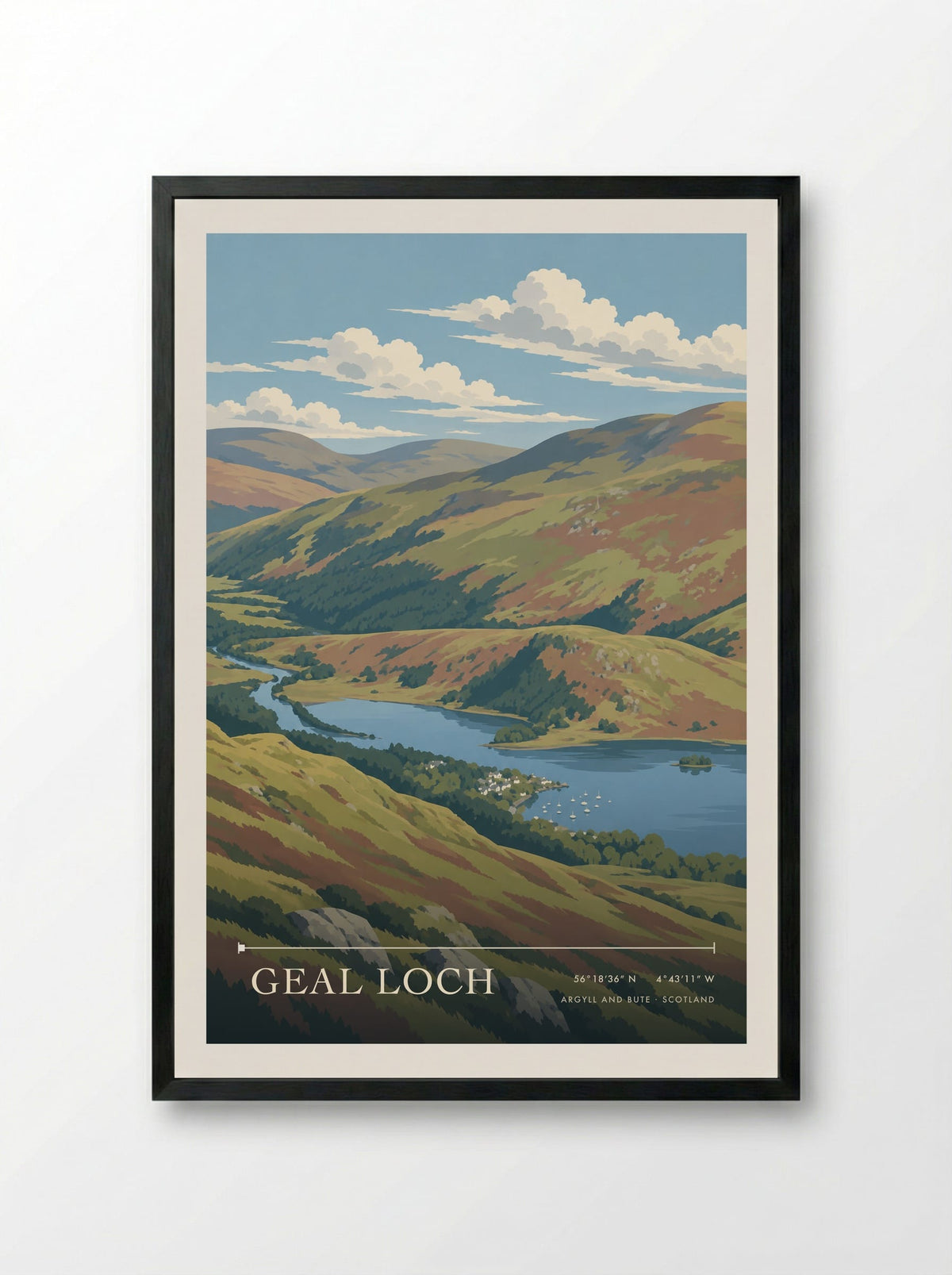 Geal Loch, Argyll and Bute | Travel Poster - Framed Print Black