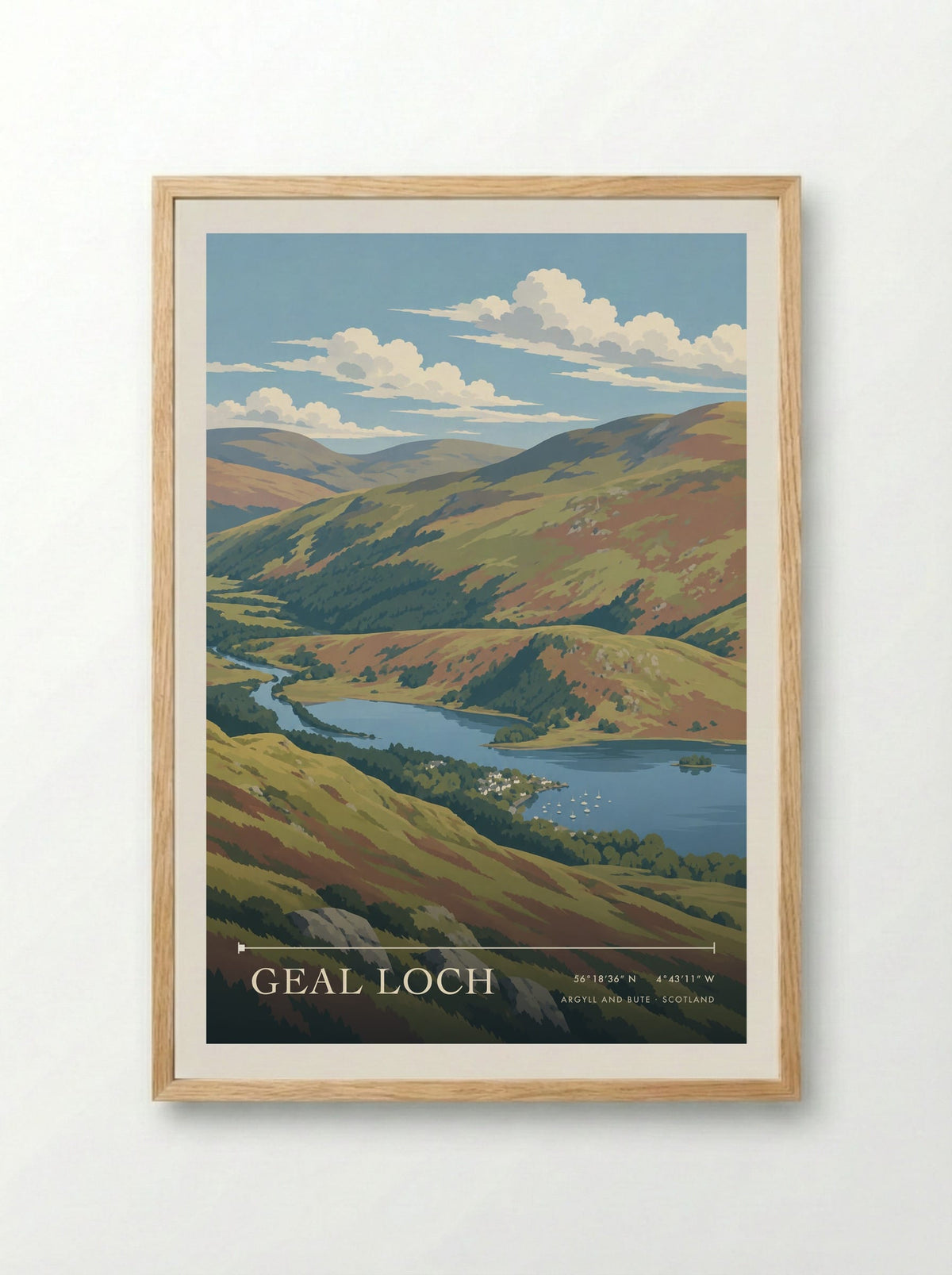 Geal Loch, Argyll and Bute | Travel Poster - Framed Print Wood