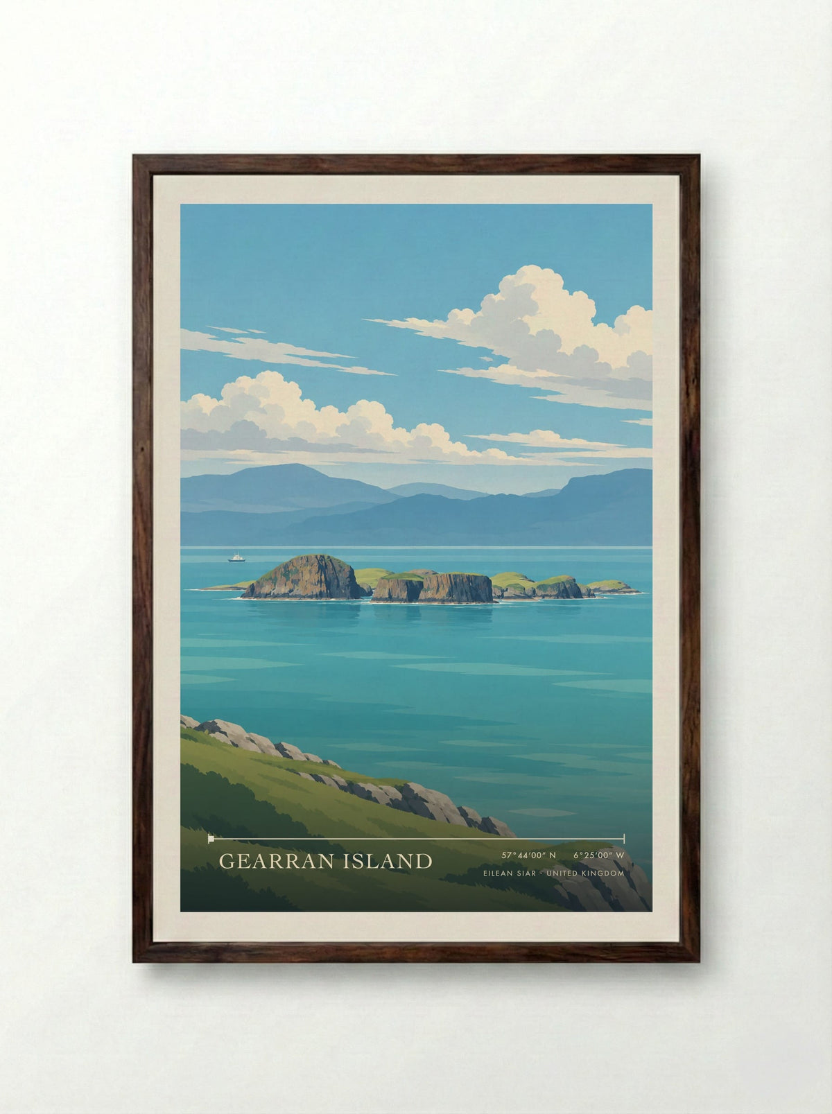 Gearran Island, Eilean Siar | Travel Poster - Framed Print Dark Wood