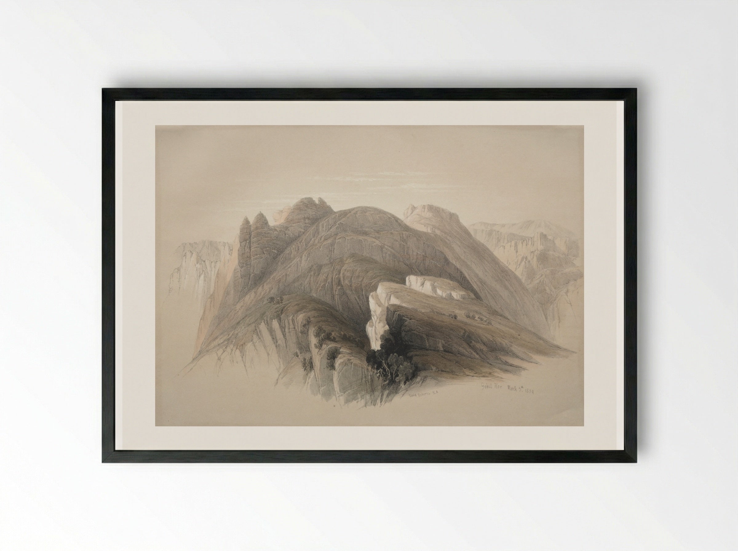 Gebil Hor. Mount Hor, from the Cliffs Encircling Petra - David Roberts - Framed Print Black