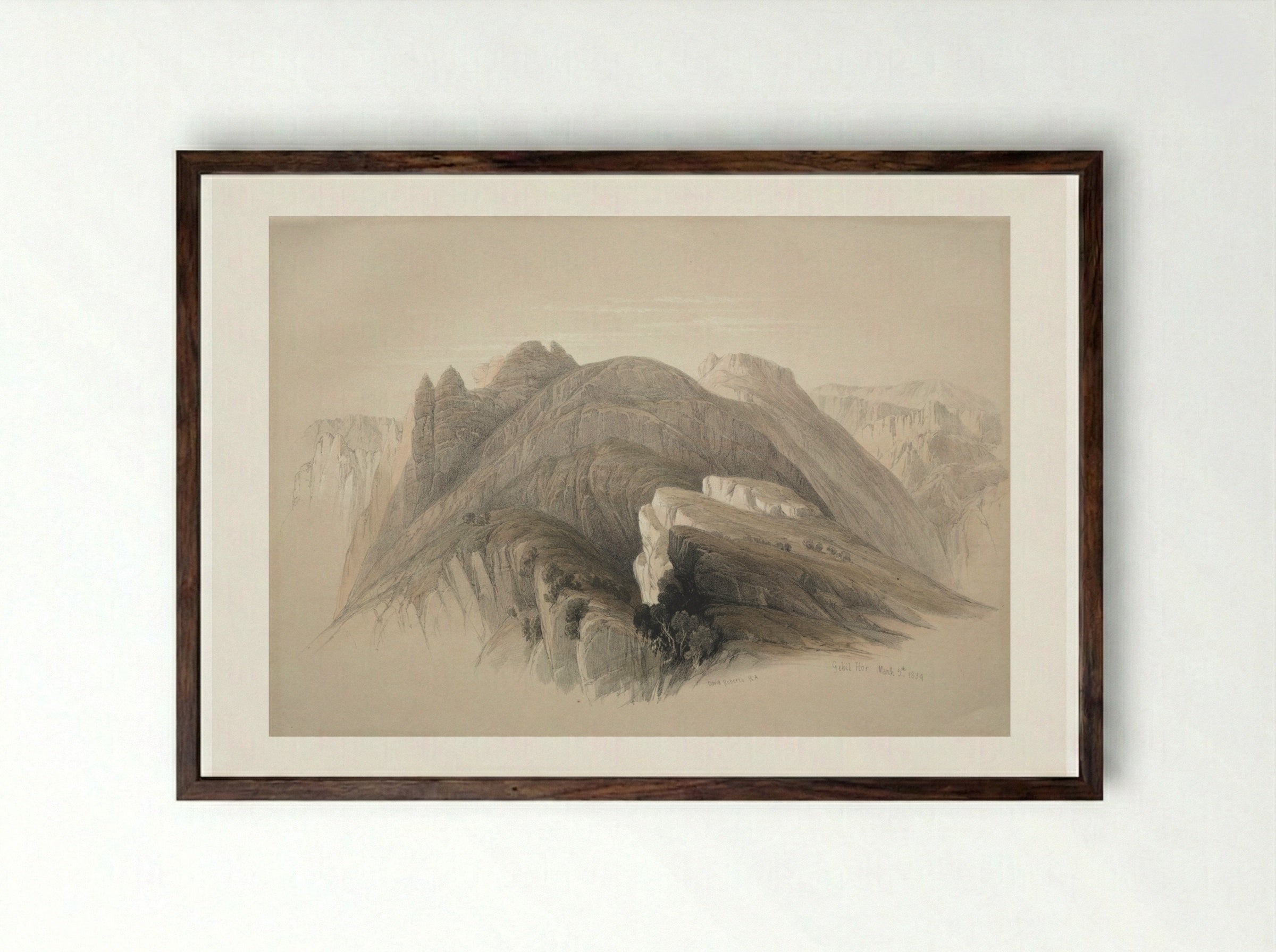 Gebil Hor. Mount Hor, from the Cliffs Encircling Petra - David Roberts - Framed Print Dark Wood