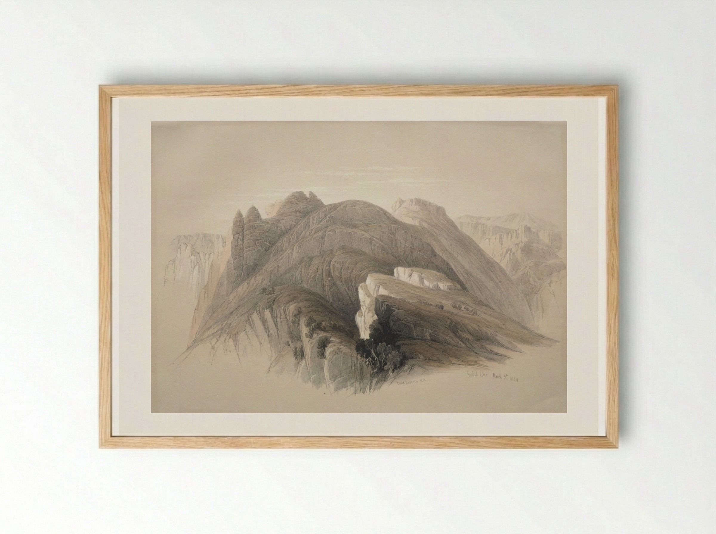 Gebil Hor. Mount Hor, from the Cliffs Encircling Petra - David Roberts - Framed Print Wood