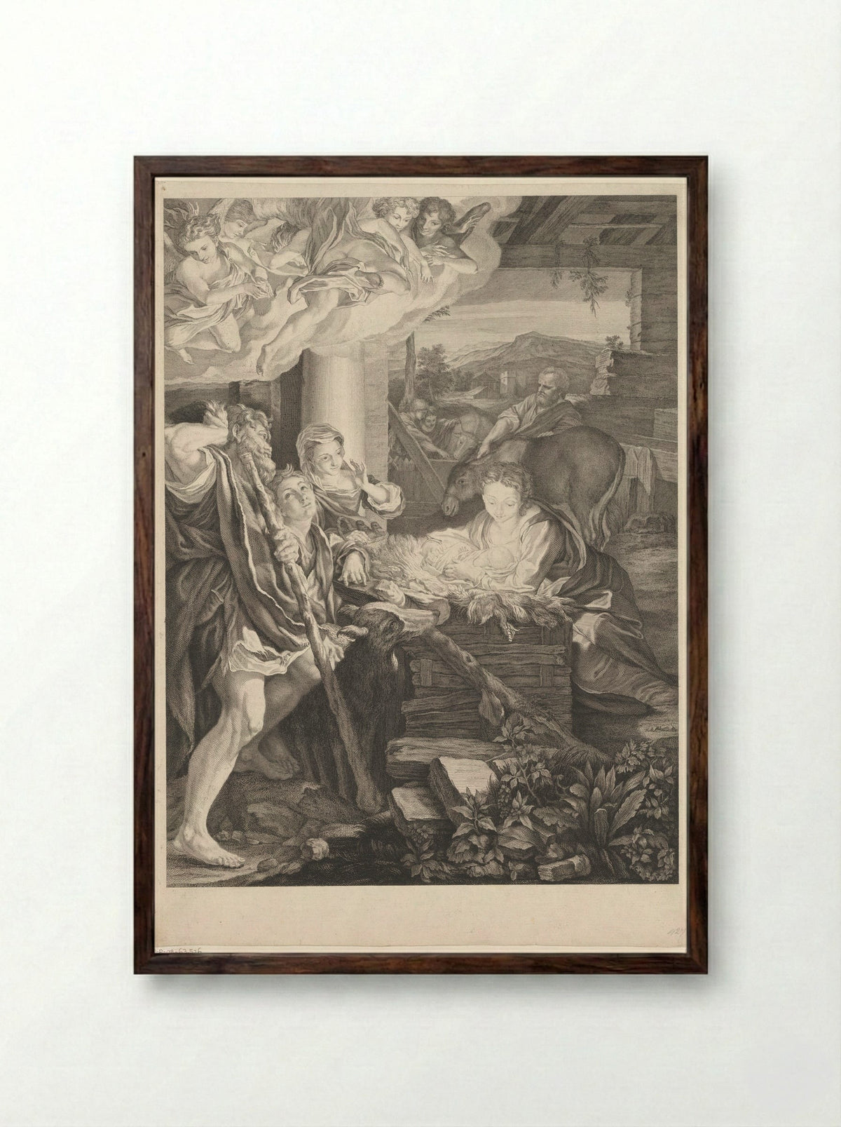 Geboorte van Christus - Pierre Louis Surugue - Framed Print Dark Wood