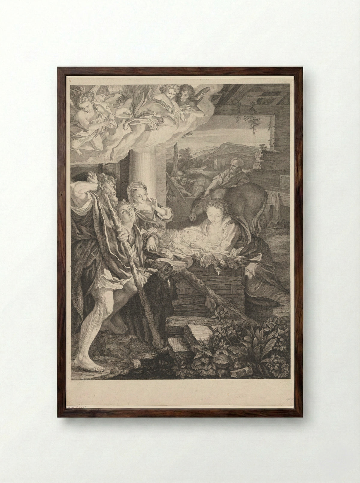 Geboorte van Christus - Pierre Louis Surugue - Framed Print Dark Wood