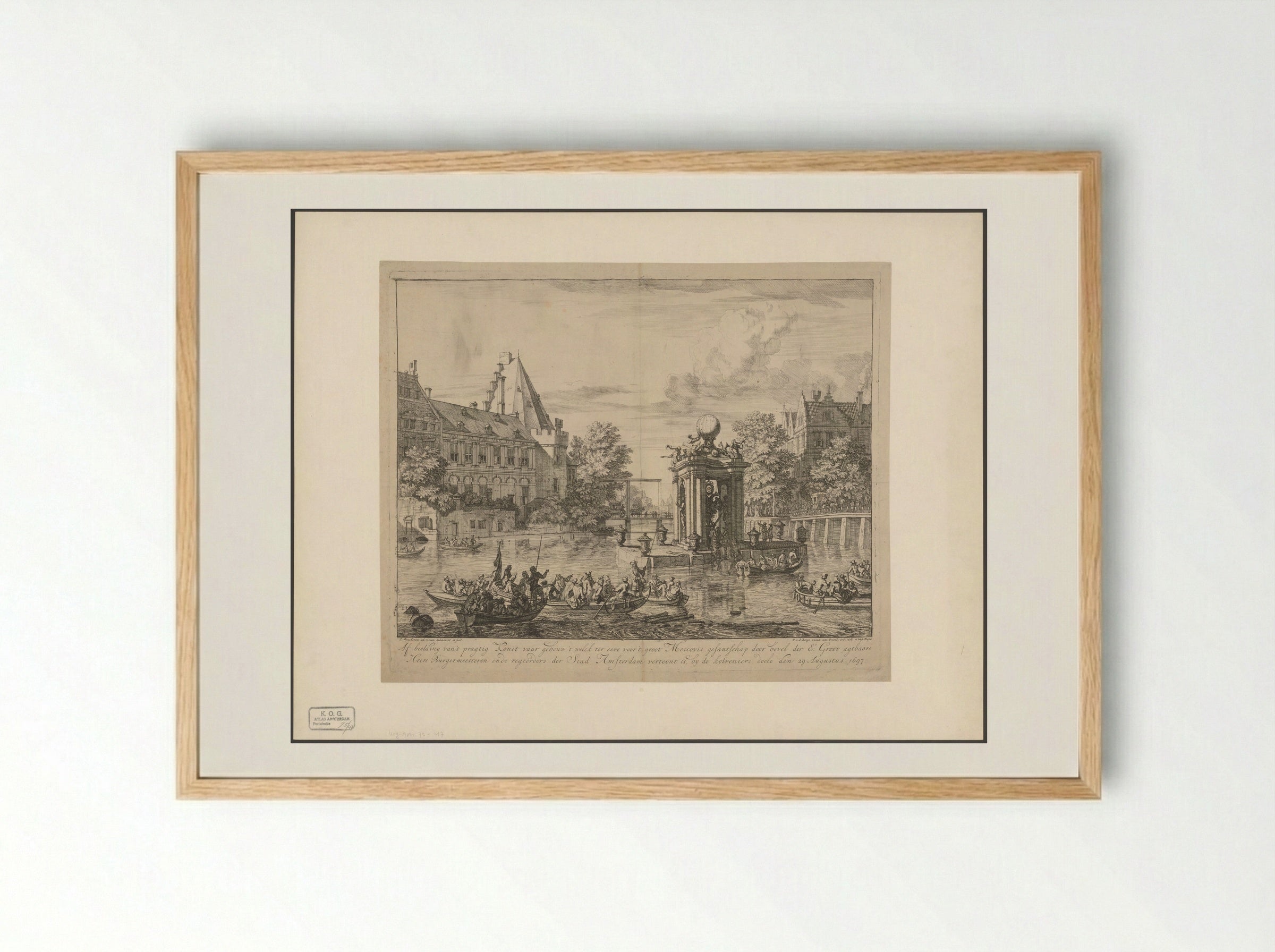 Gebouw voor het vuurwerk ter ere van het bezoek van het Russisch gezantschap aan Amsterdam - Isaac de Moucheron - Framed Print Wood