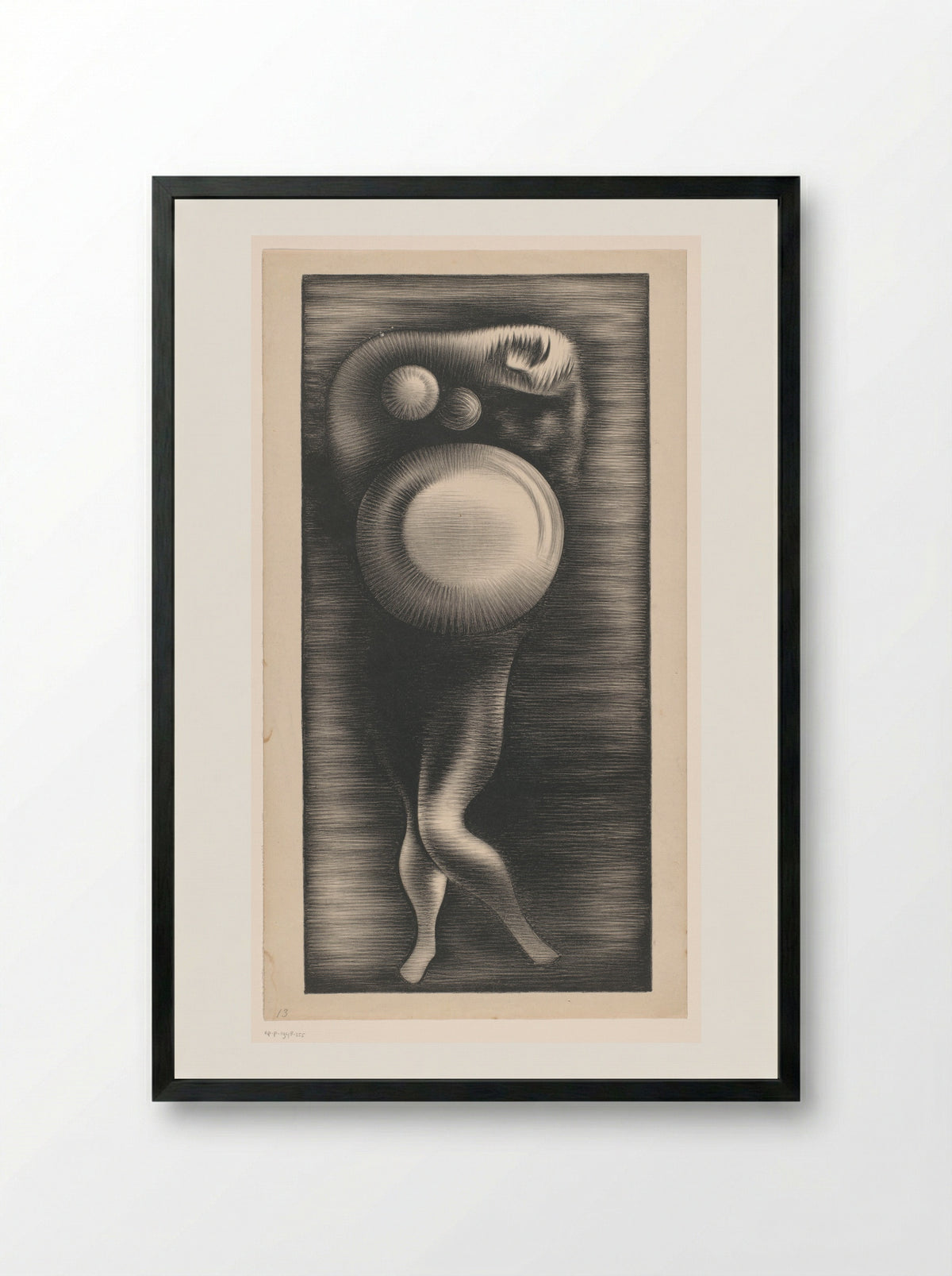 Gedeformeerd vrouwenlichaam met drie cirkels - Jacob Bendien - Framed Print Black