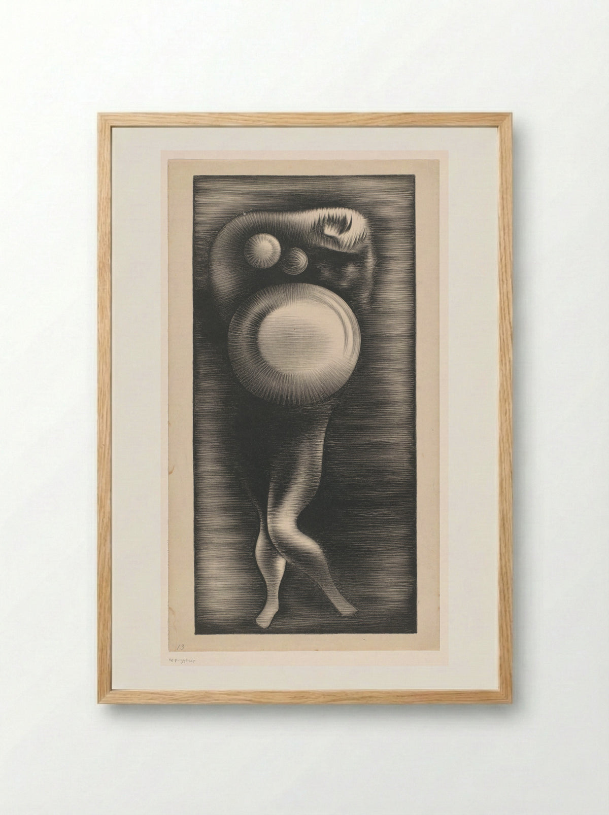 Gedeformeerd vrouwenlichaam met drie cirkels - Jacob Bendien - Framed Print Wood