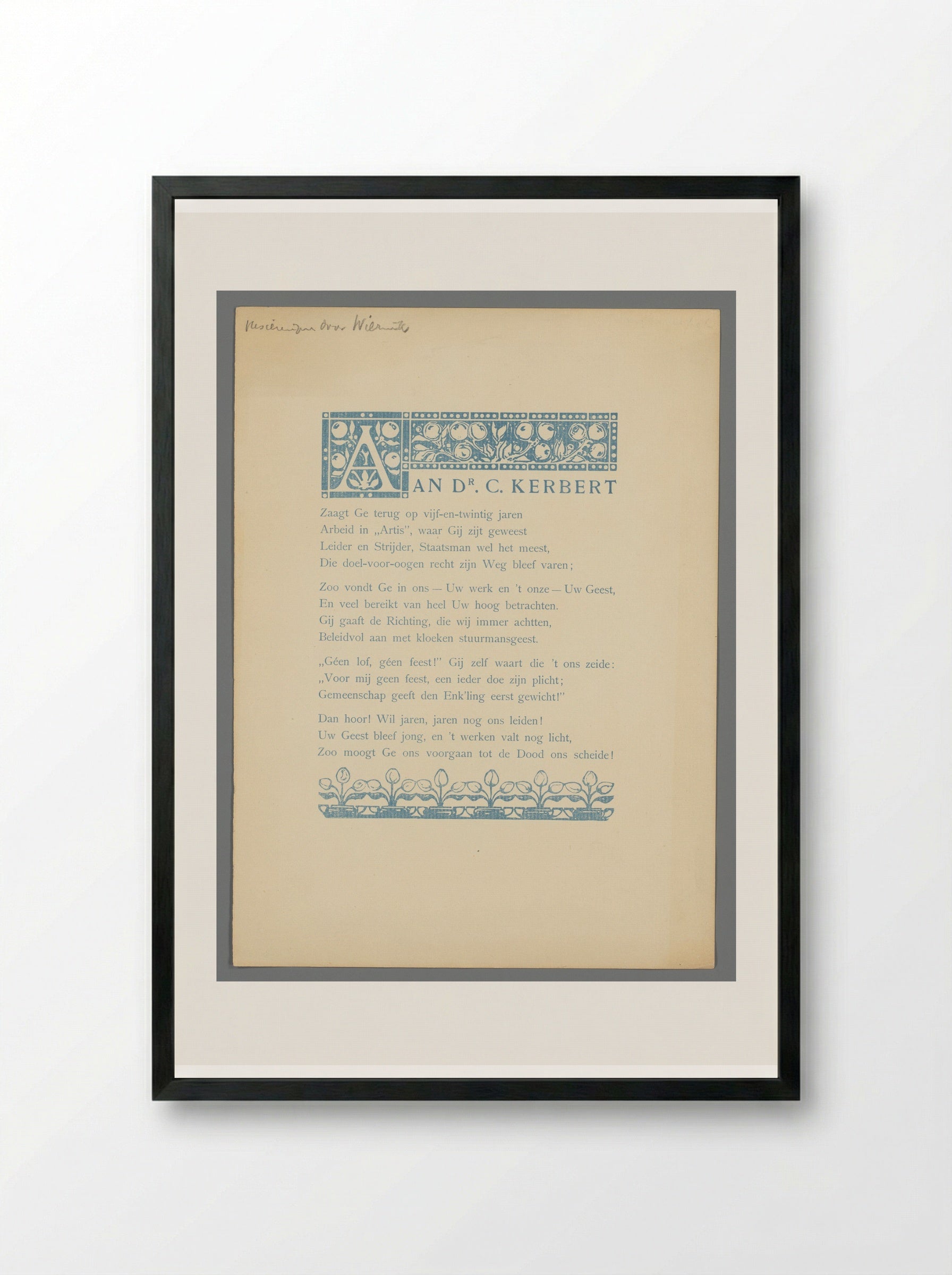 Gedicht ter ere van het vijfentwintigjarig jubileum van Coenraad Kerbert bij dierentuin Artis - Bernard Willem Wierink - Framed Print Black