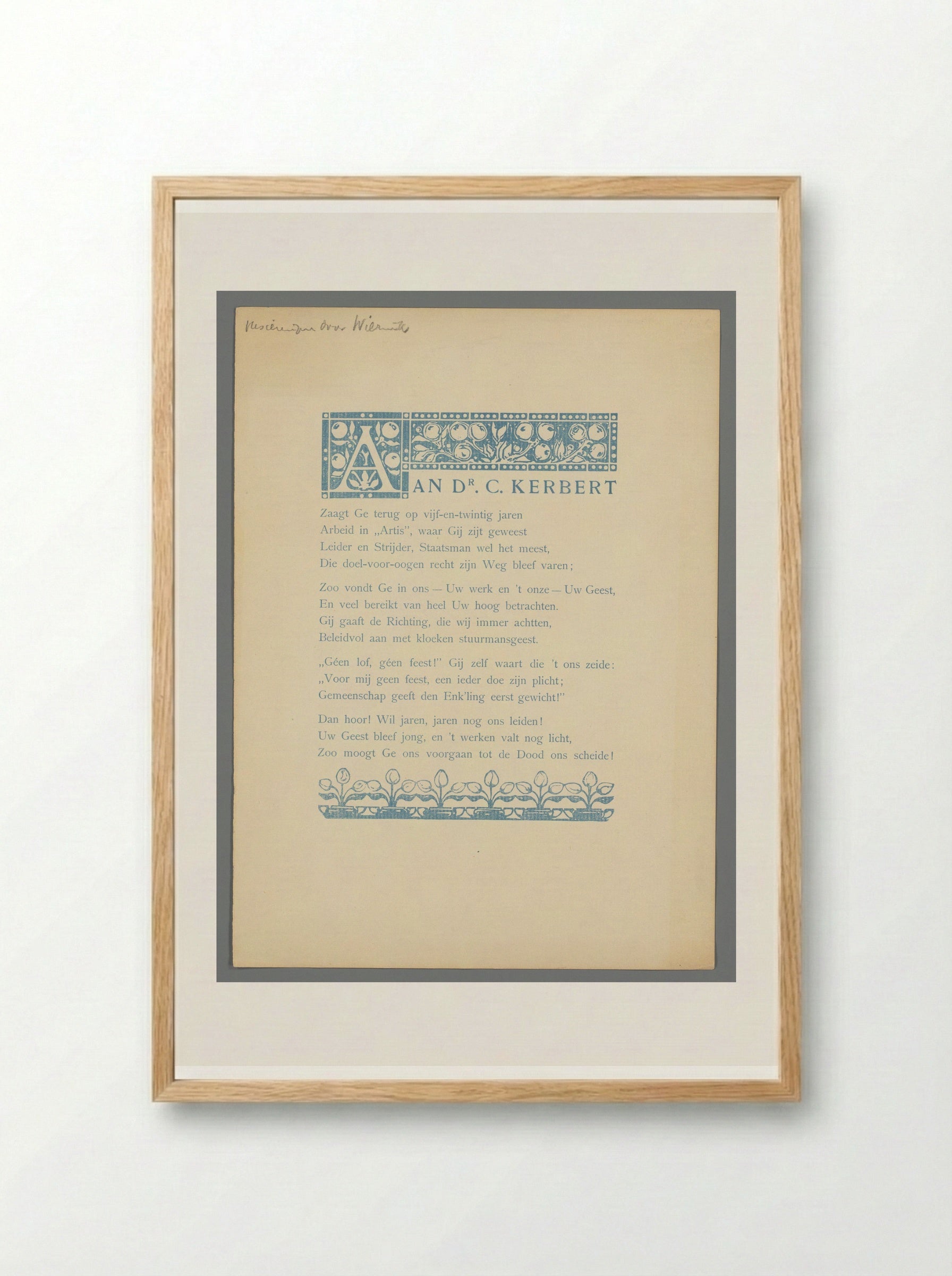 Gedicht ter ere van het vijfentwintigjarig jubileum van Coenraad Kerbert bij dierentuin Artis - Bernard Willem Wierink - Framed Print Wood