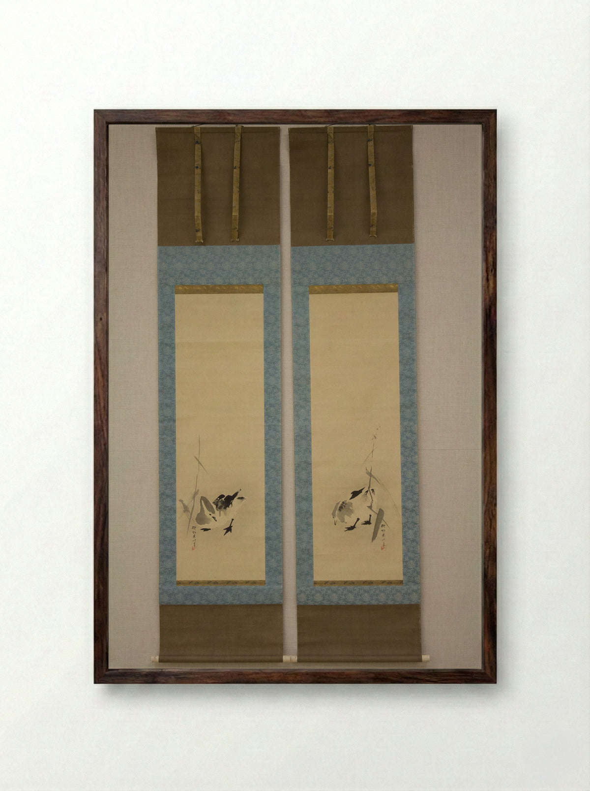 Geese and Reeds - Kano Sosen Narinobu - Framed Print Dark Wood