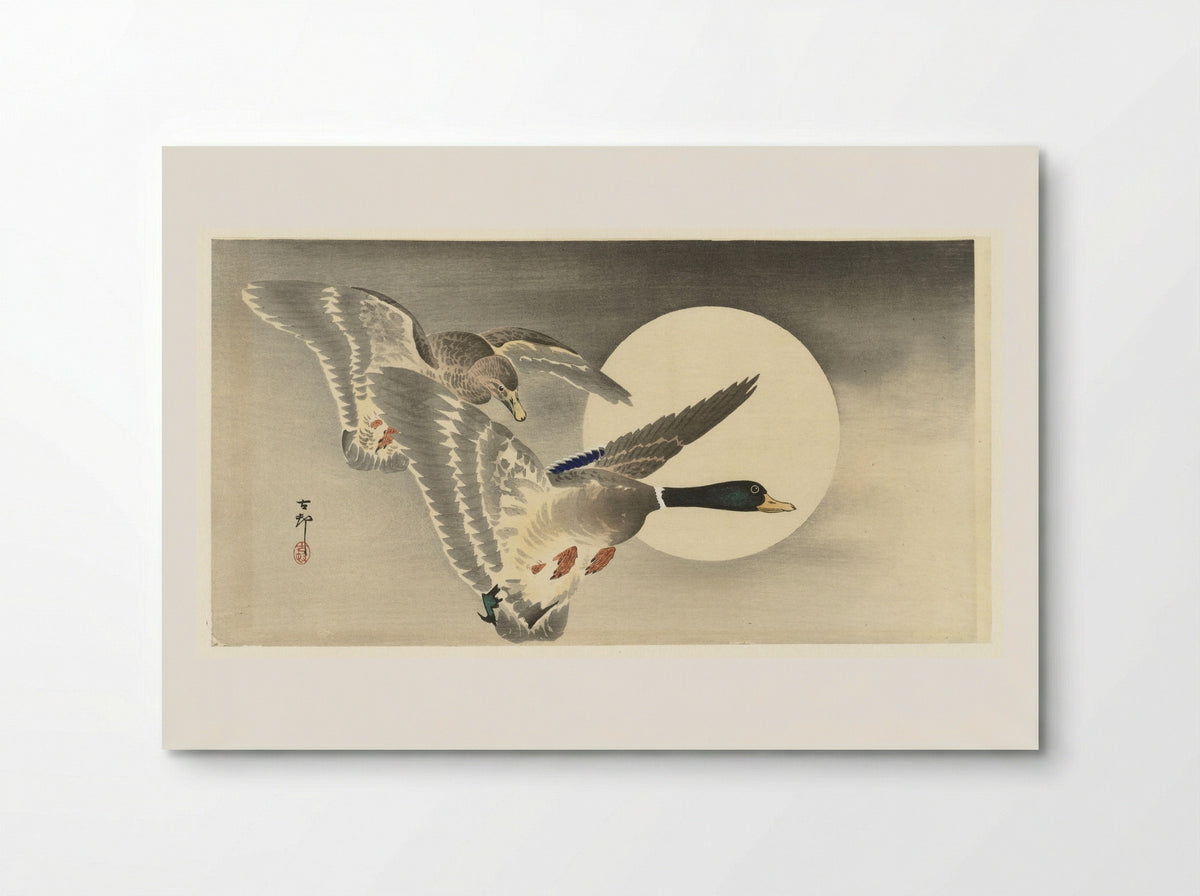 Geese in Flight Before a Full Moon - Ohara Koson - Poster
