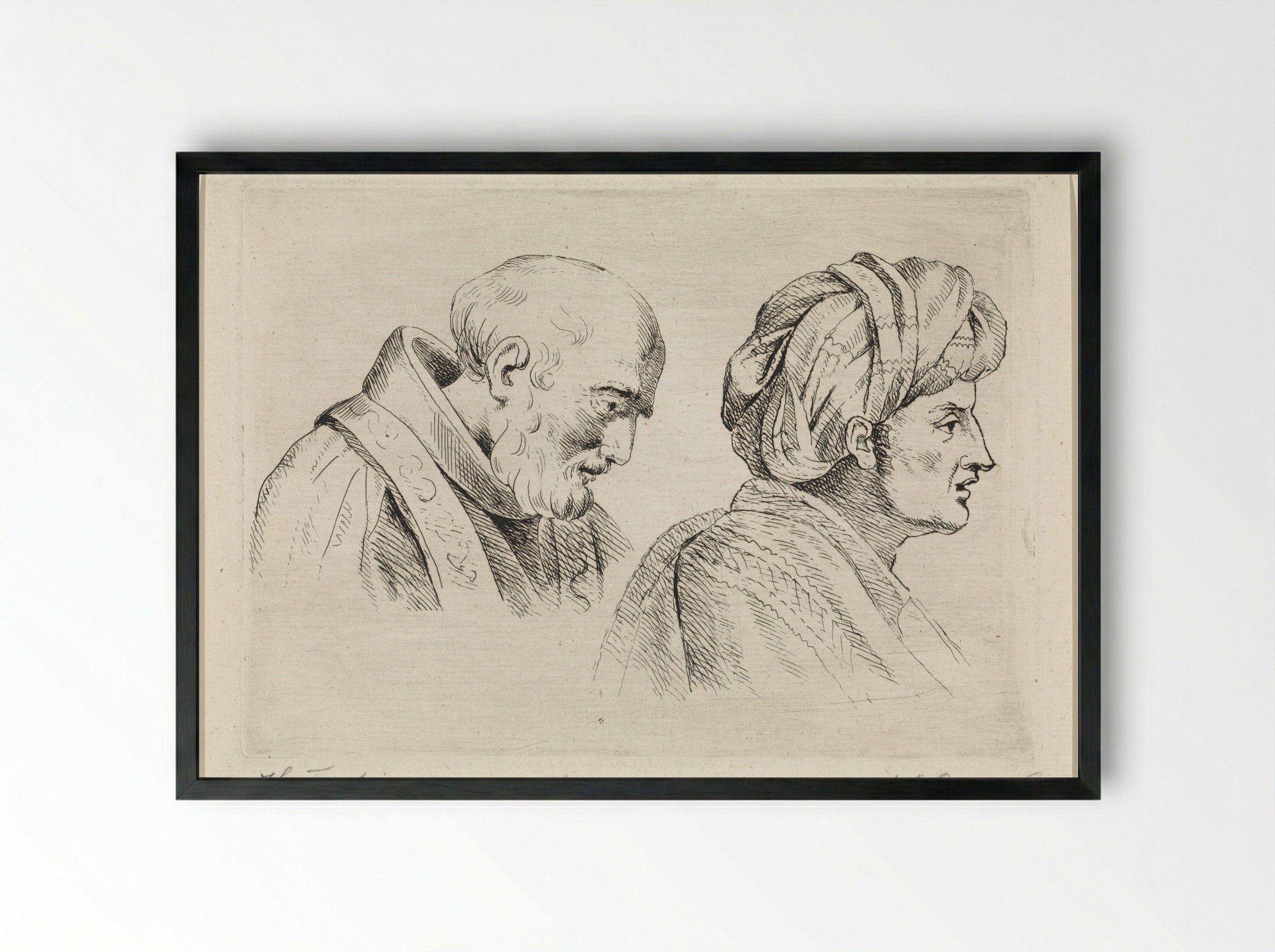 Geestelijke en een man met tulband - Henricus Turken - Framed Print Black