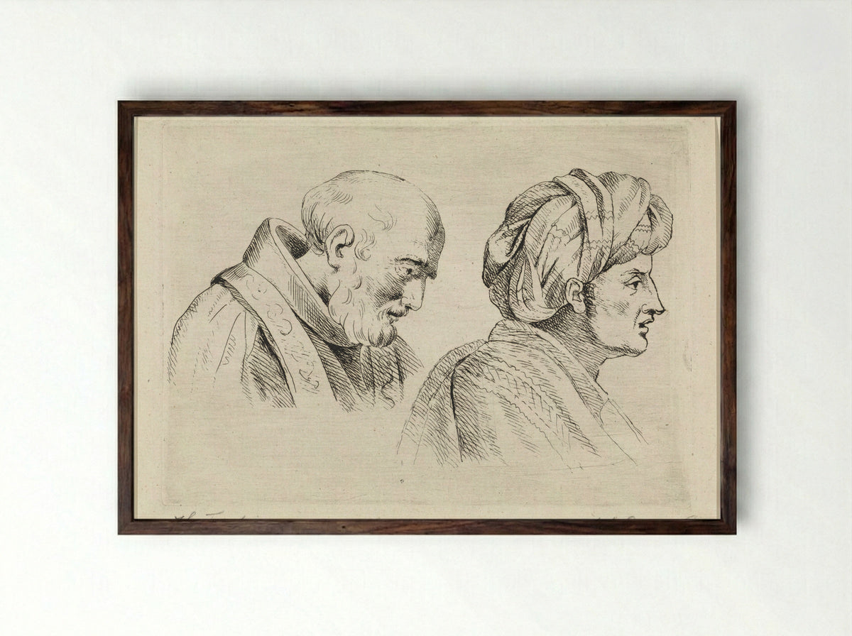 Geestelijke en een man met tulband - Henricus Turken - Framed Print Dark Wood
