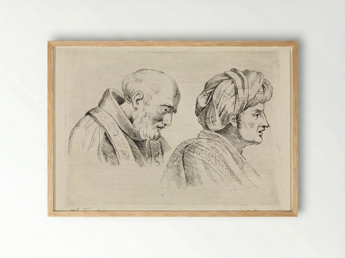 Geestelijke en een man met tulband - Henricus Turken - Framed Print Wood