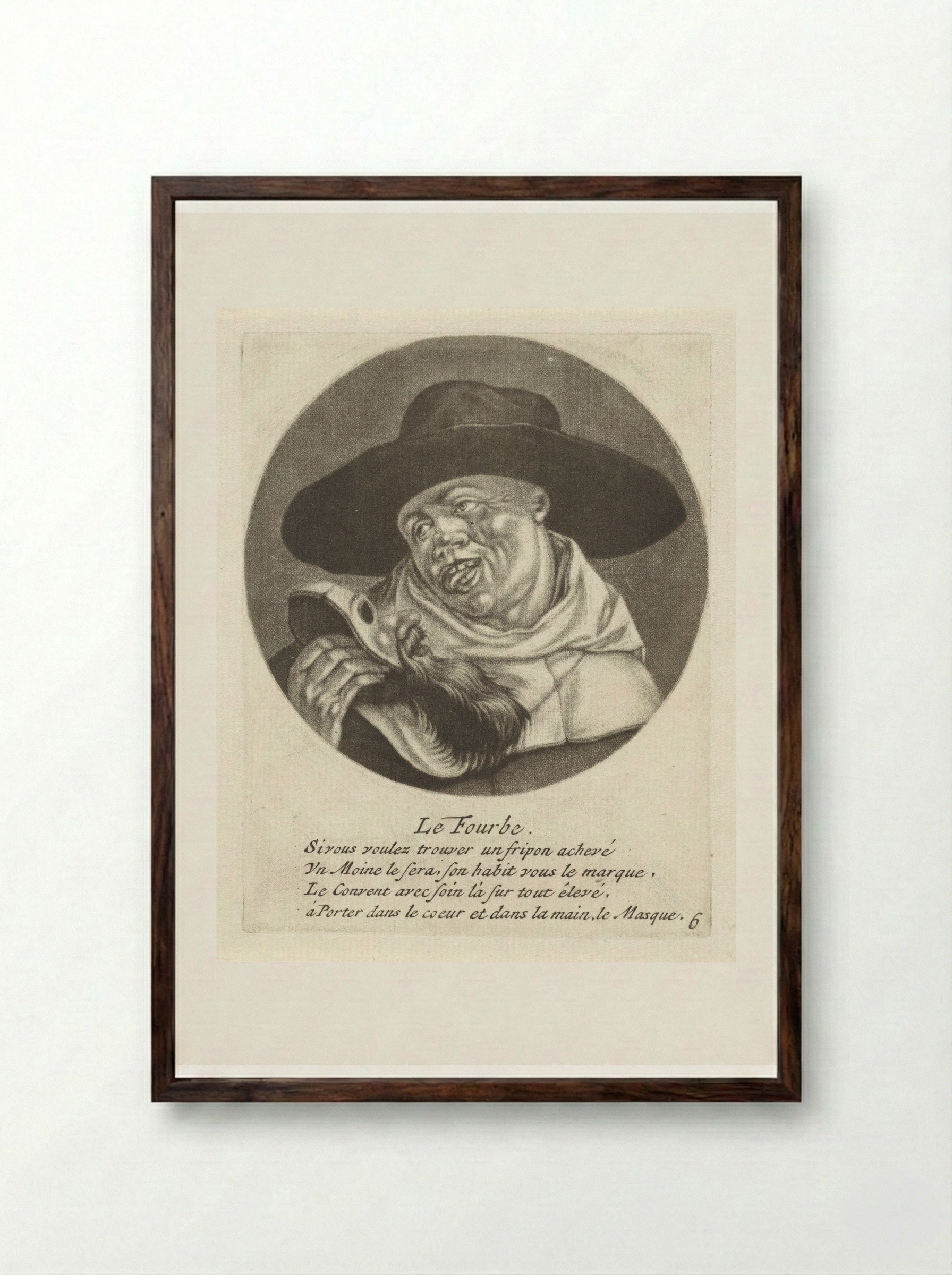 Geestelijke met een masker (Le Fourbe) - Jacob Gole - Framed Print Dark Wood