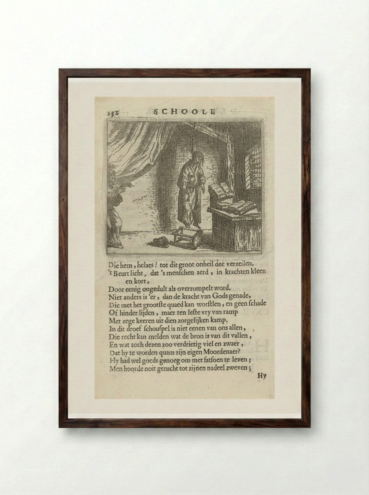 Gehangene in een studeervertrek - Arnold Houbraken - Framed Print Dark Wood