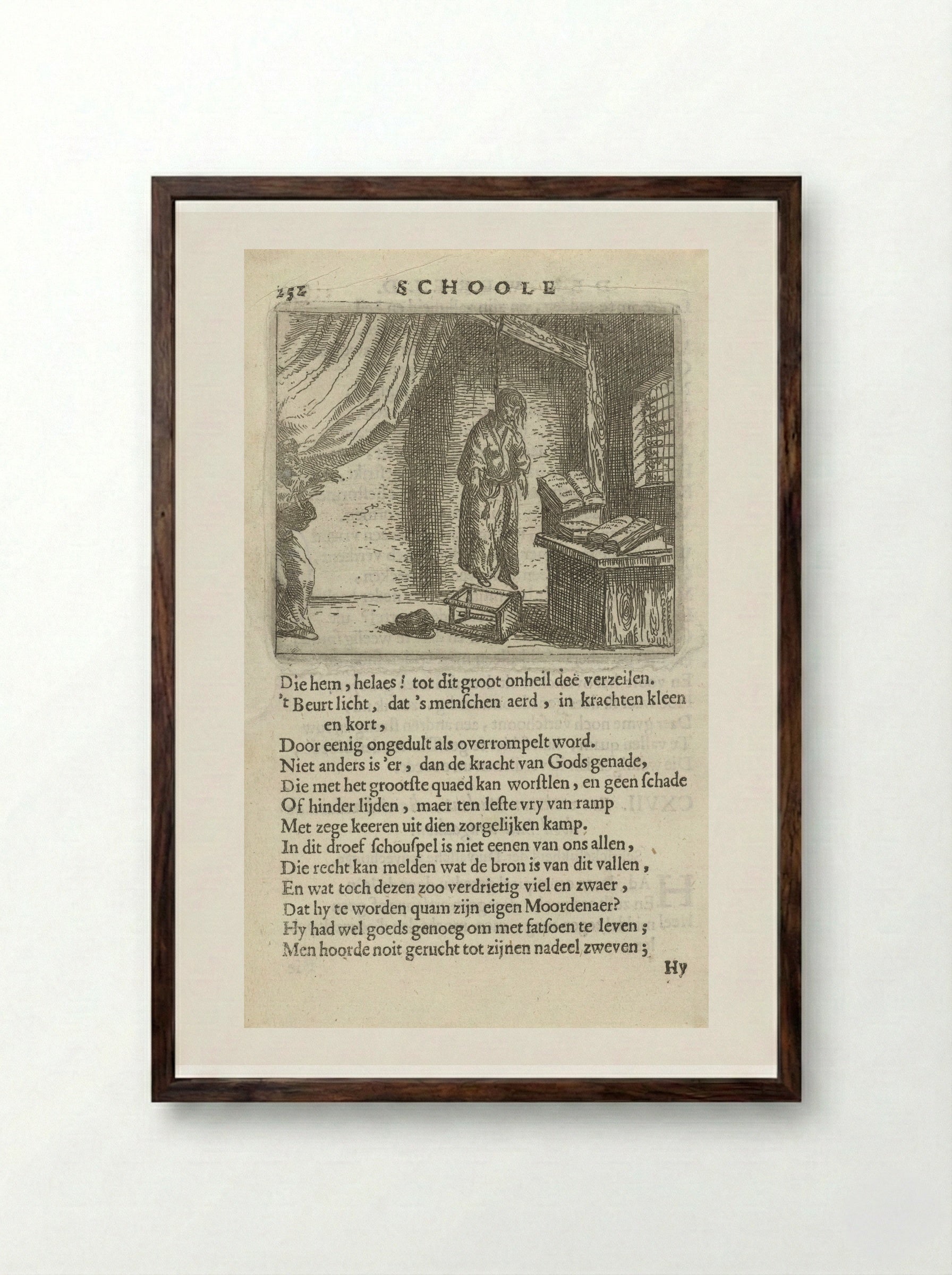 Gehangene in een studeervertrek - Arnold Houbraken - Framed Print Dark Wood