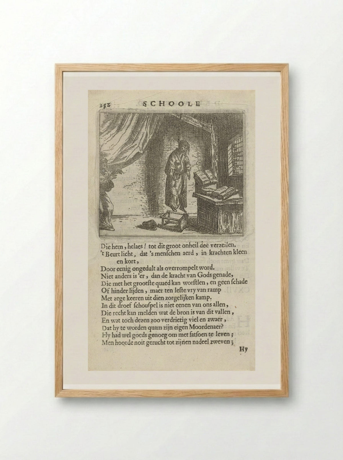 Gehangene in een studeervertrek - Arnold Houbraken - Framed Print Wood