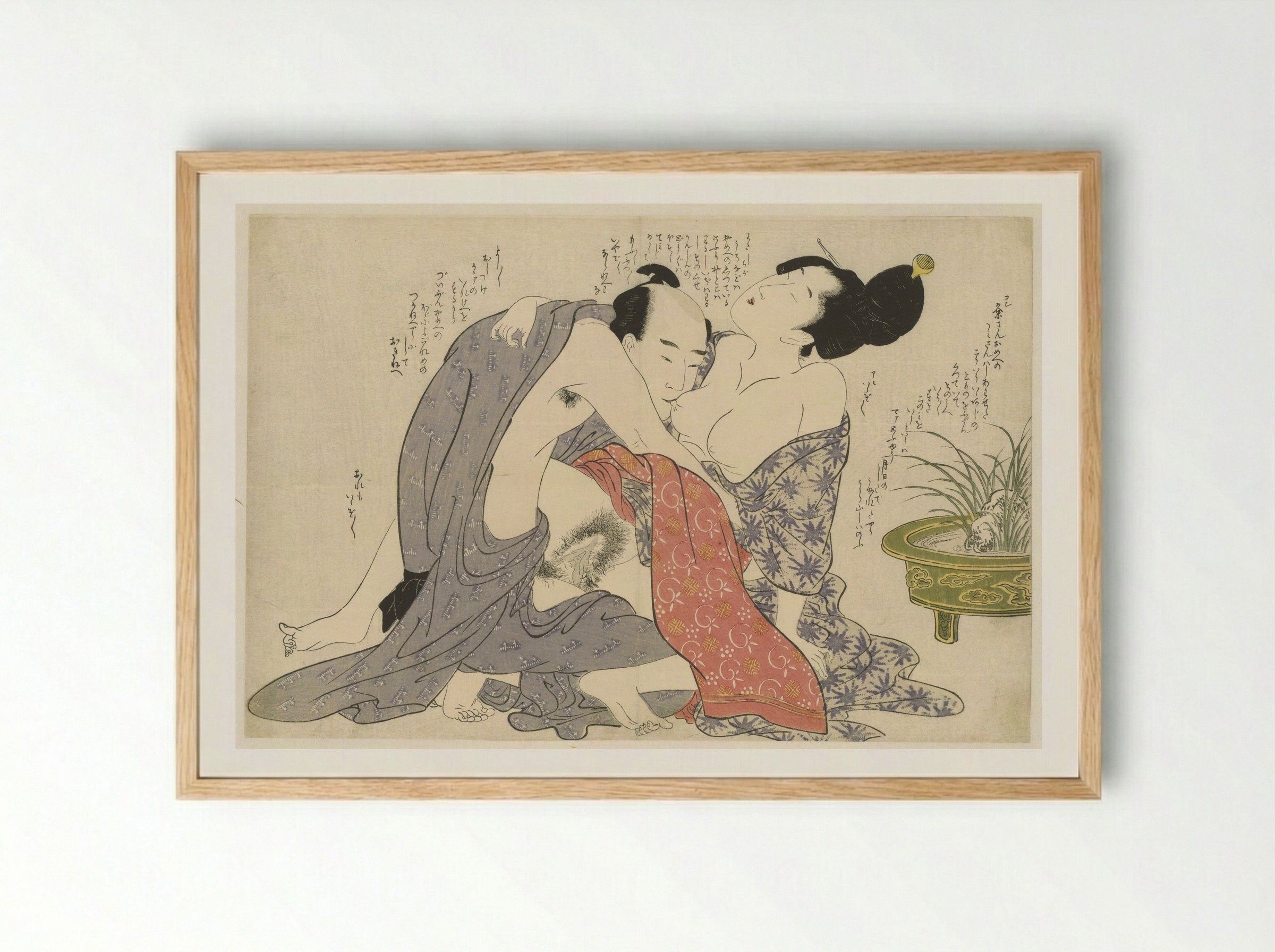 Geheime affaire van een getrouwde man en een getrouwde vrouw - Kitagawa Utamaro - Framed Print Wood