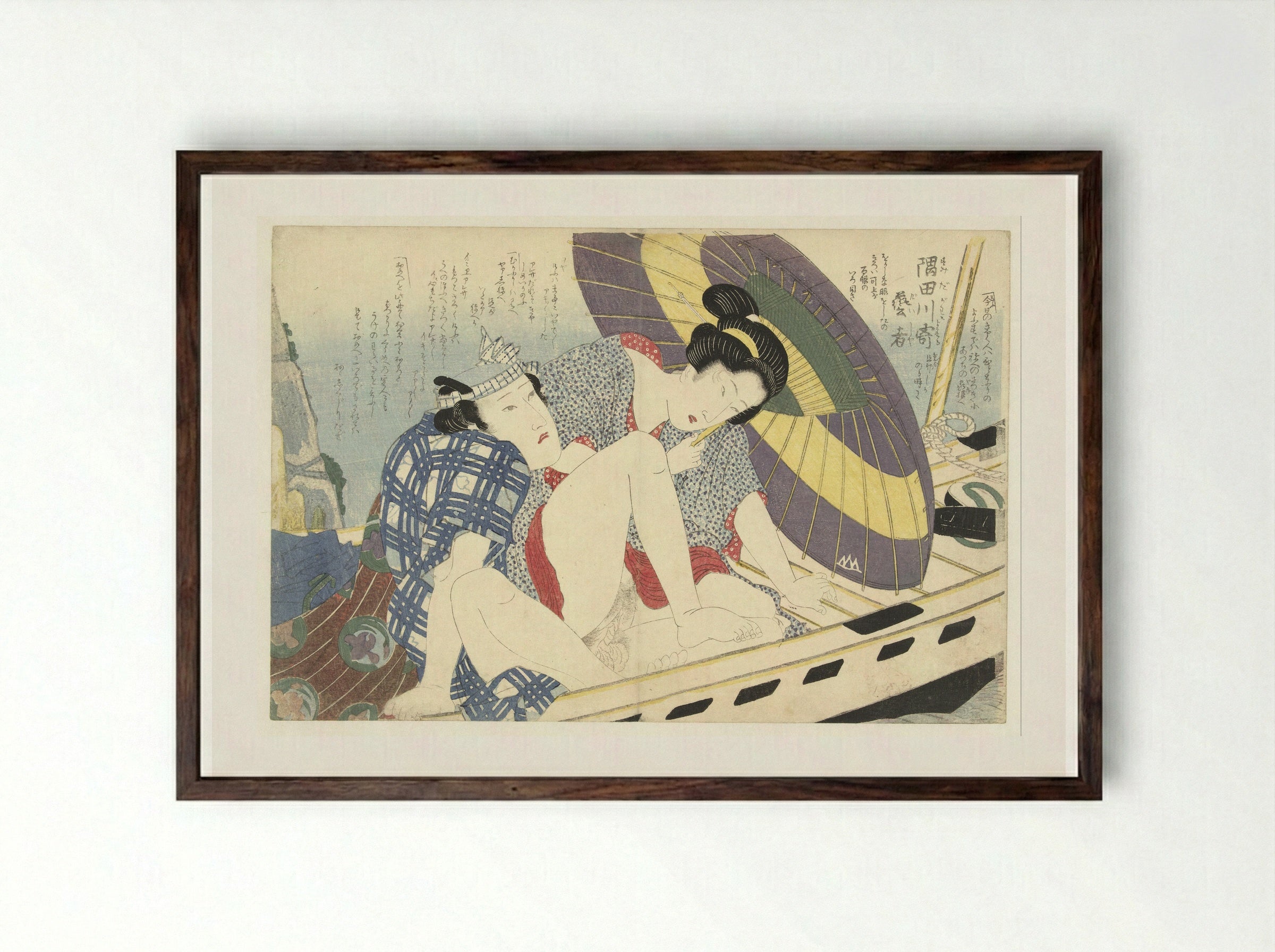 Geisha on the Sumida River - Keisai Eisen - Framed Print Dark Wood