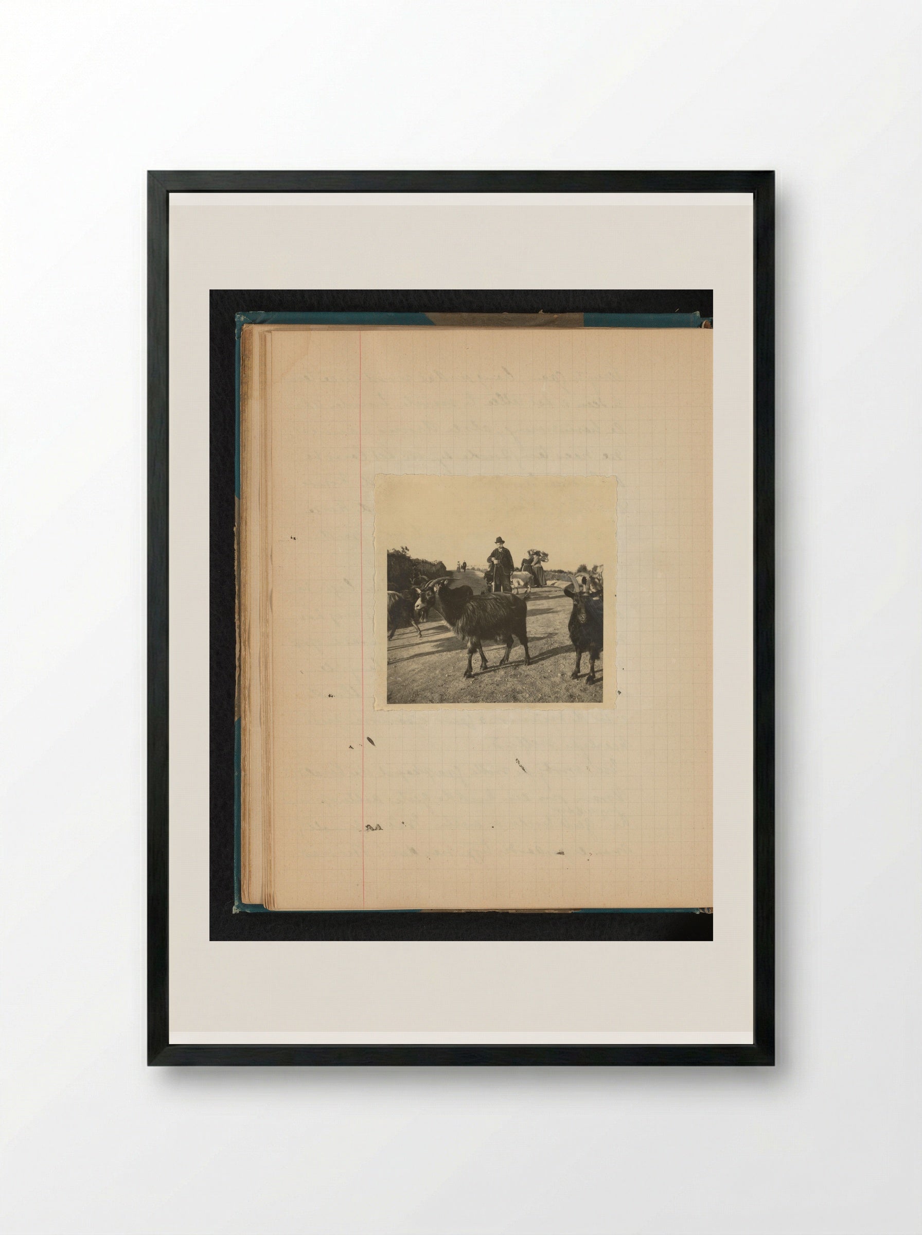 Geiten met daarachter een herder in pak - Théodore van Lelyveld - Framed Print Black