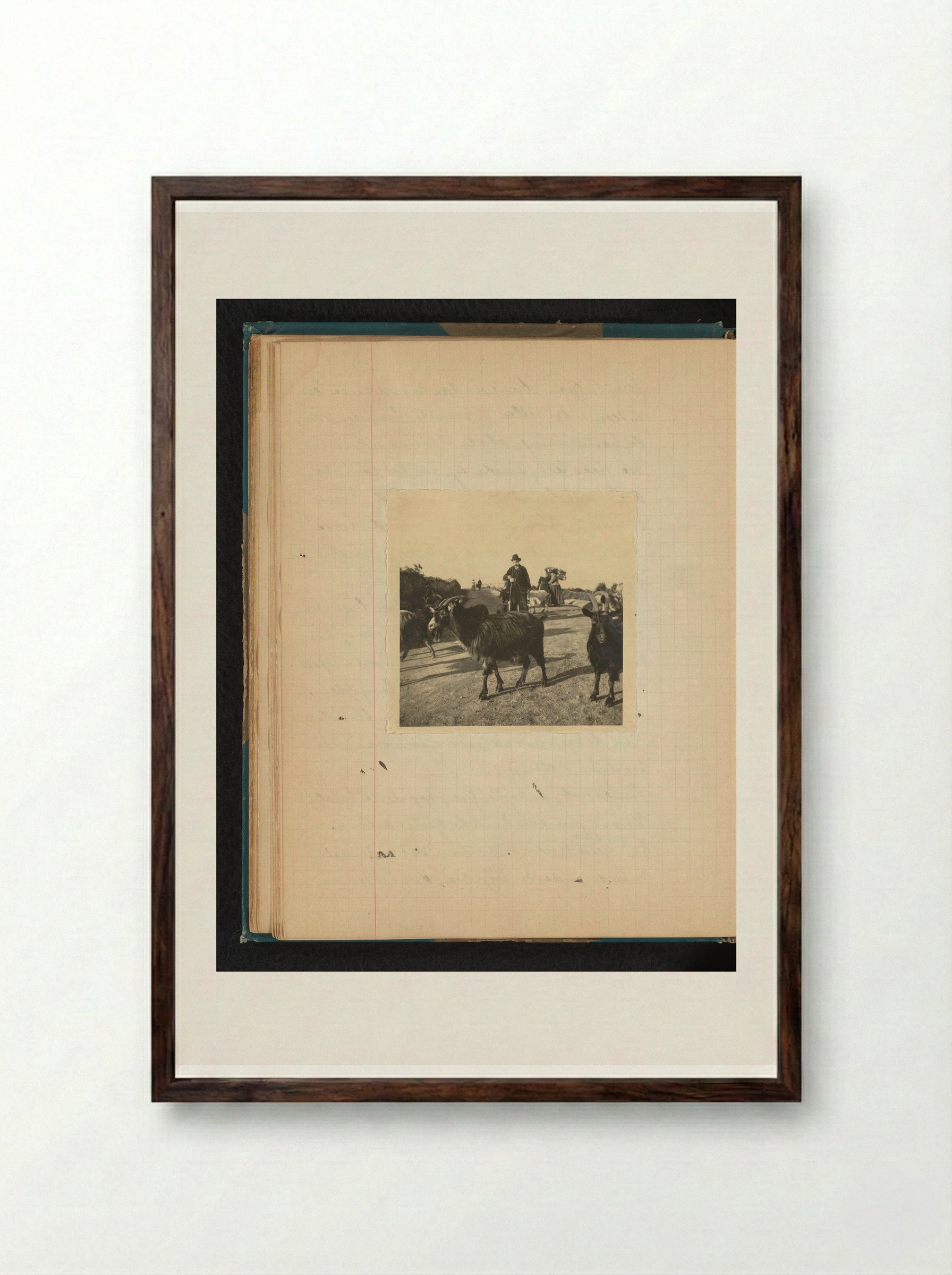 Geiten met daarachter een herder in pak - Théodore van Lelyveld - Framed Print Dark Wood