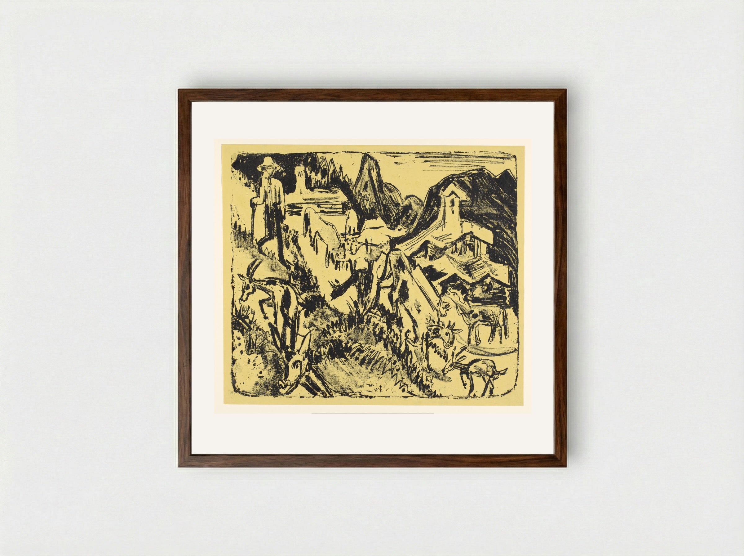 Geitenhoeder met zijn kudde in de bergen - Ernst Ludwig Kirchner - Framed Print Dark Wood