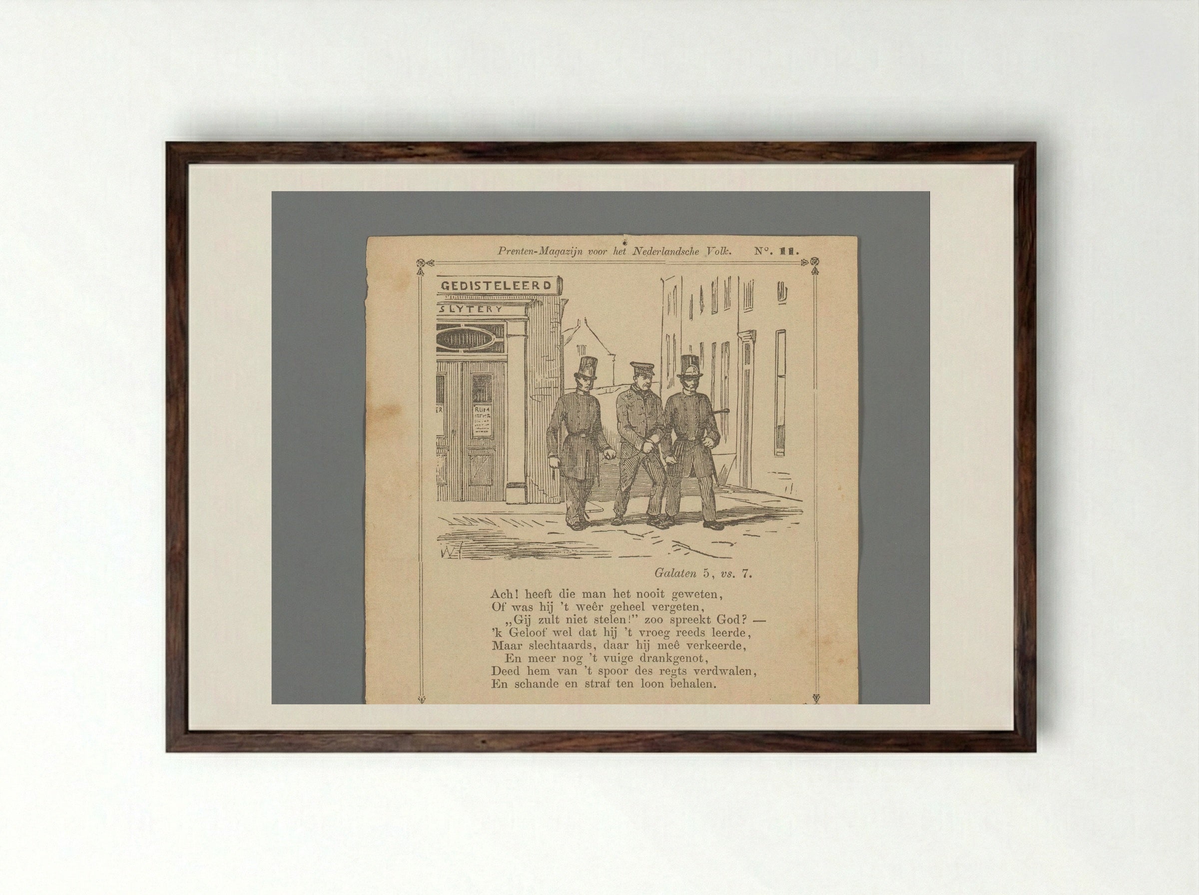 Geketende man door twee agenten weggevoerd van een slijterij - Isaac Weissenbruch - Framed Print Dark Wood