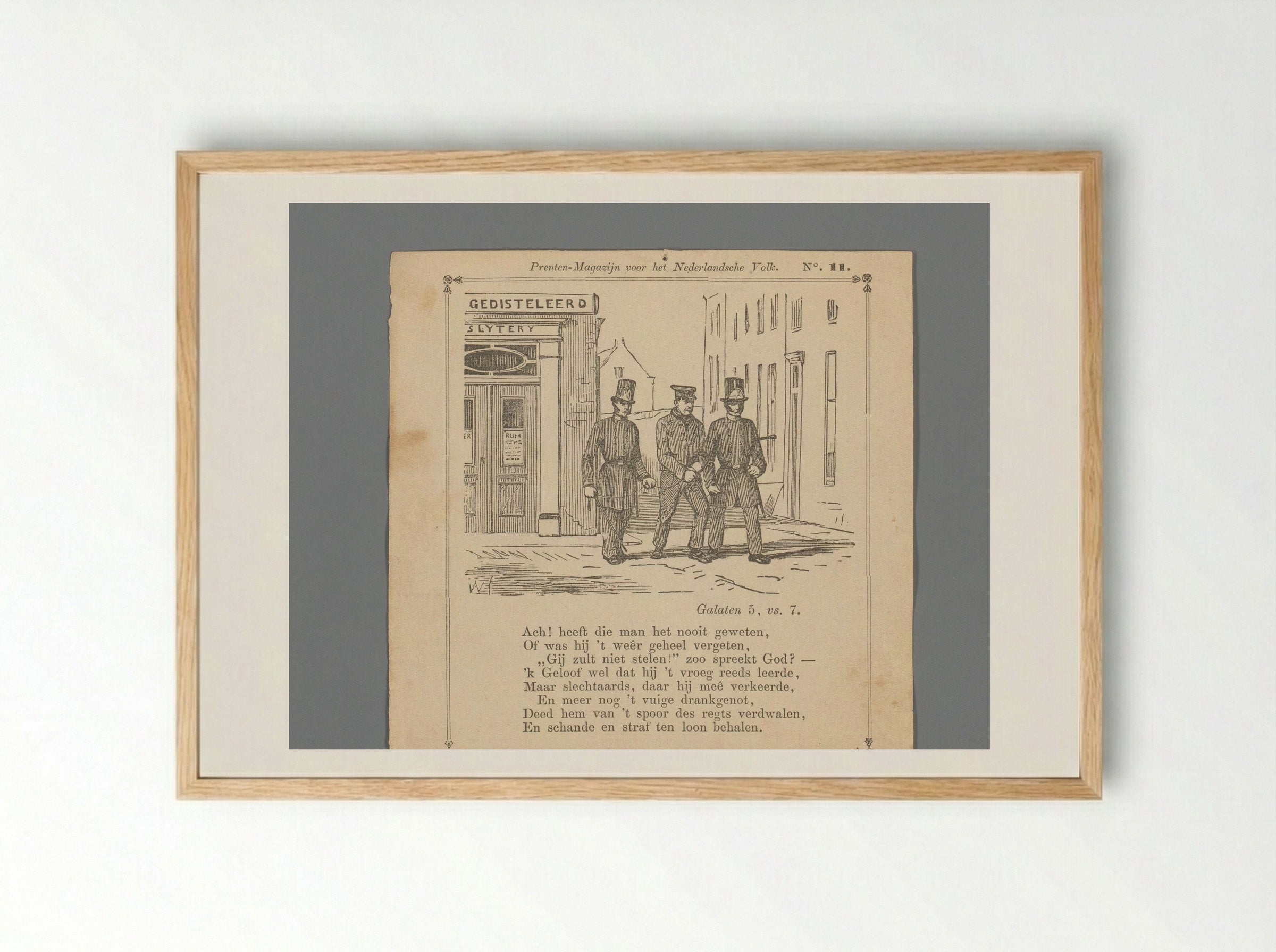 Geketende man door twee agenten weggevoerd van een slijterij - Isaac Weissenbruch - Framed Print Wood