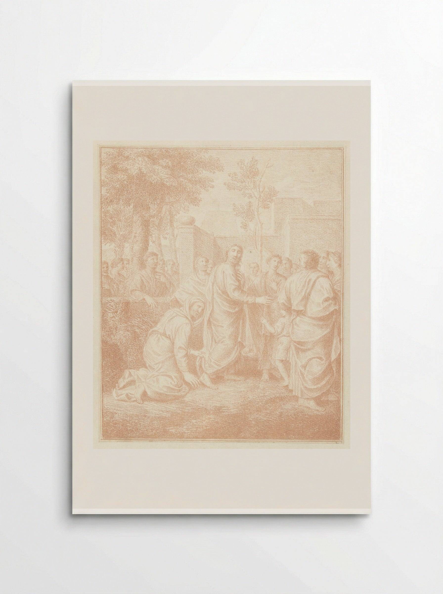Geknielde vrouw grijpt de mantel van Christus - Louis Fabritius Dubourg - Poster
